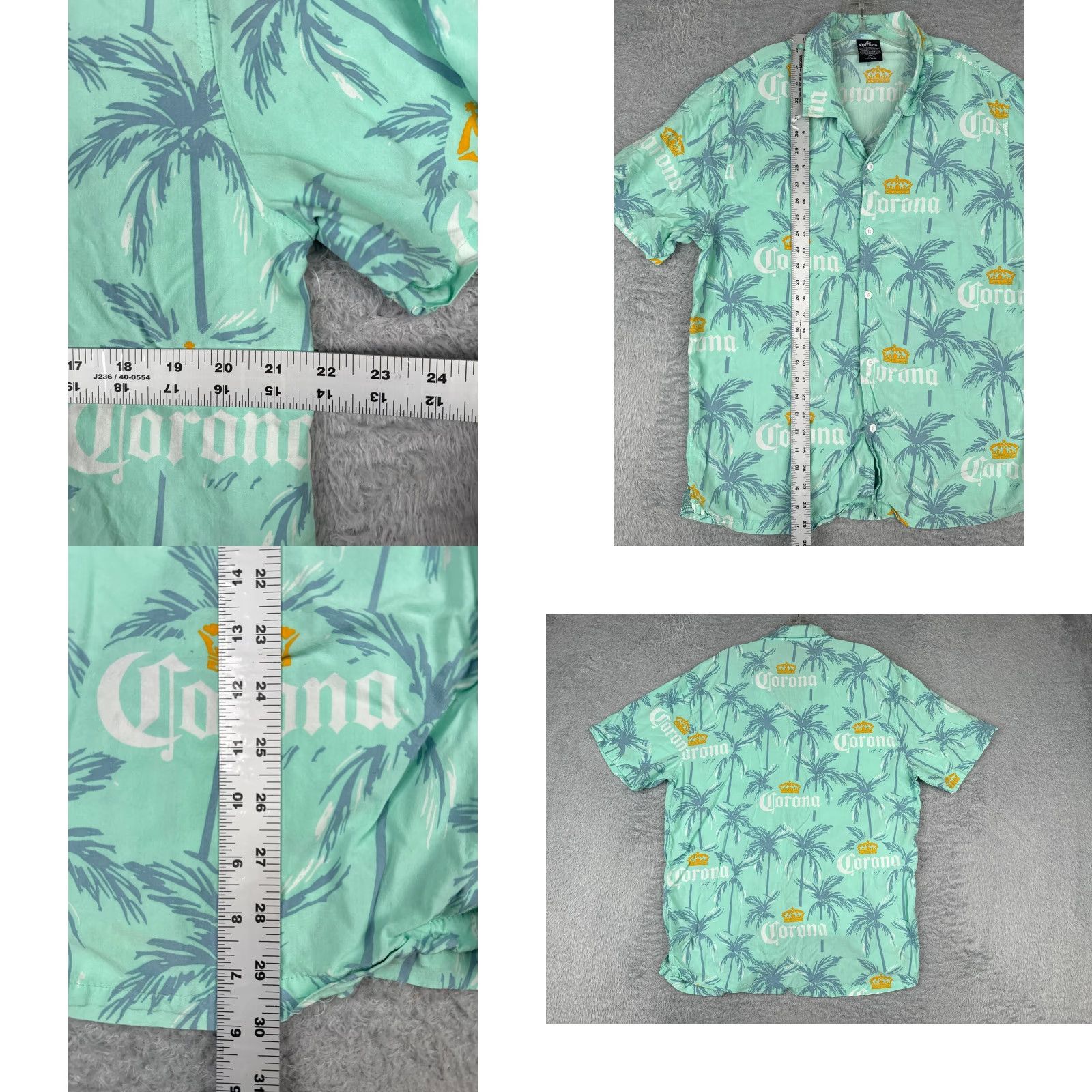 Vintage Corona Shirt Men Large Blue Palm Tree Logo All Over Print Hawaiian 100% Rayon Size US L / EU 52-54 / 3 - 8 Thumbnail