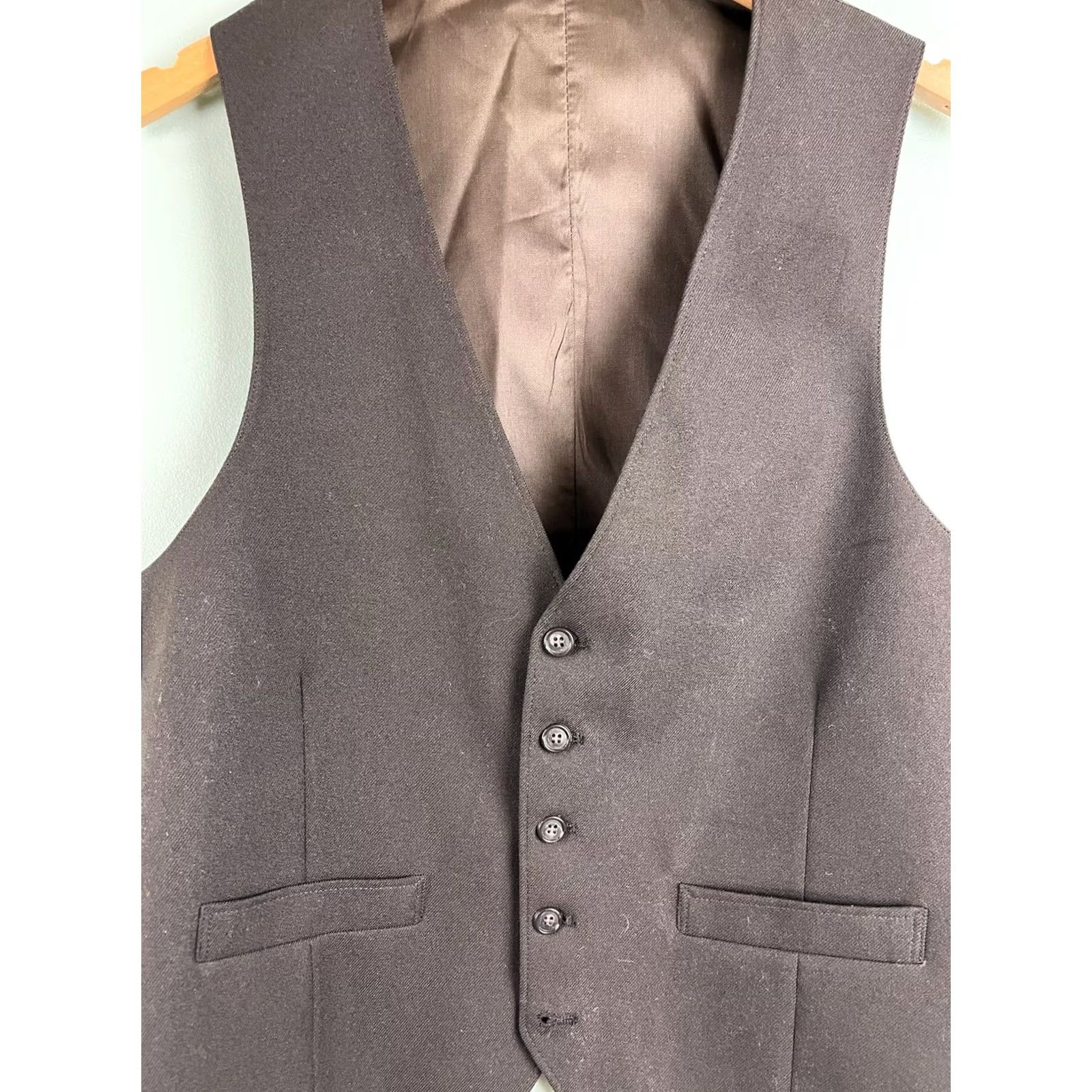 Vintage VINTAGE Anderson Little 3 Piece Suit Dark Brown Pants Jacket Vest 80s Mens Size 44R - 4 Thumbnail