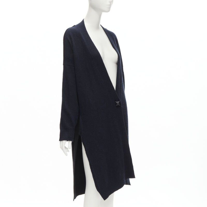 Hermes HERMES 100% cashmere Medor leather button navy black long line cardigan FR36 XS Size S / US 4 / IT 40 - 1 Thumbnail