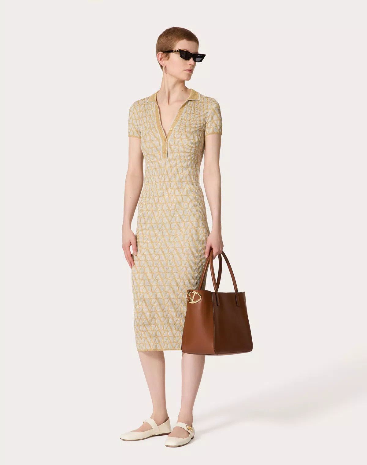 Valentino o1s1wg110426 Toile Iconographe Lurex Jacquard Dress Yellow Size XXS / US 00 / IT 34 - 3 Thumbnail