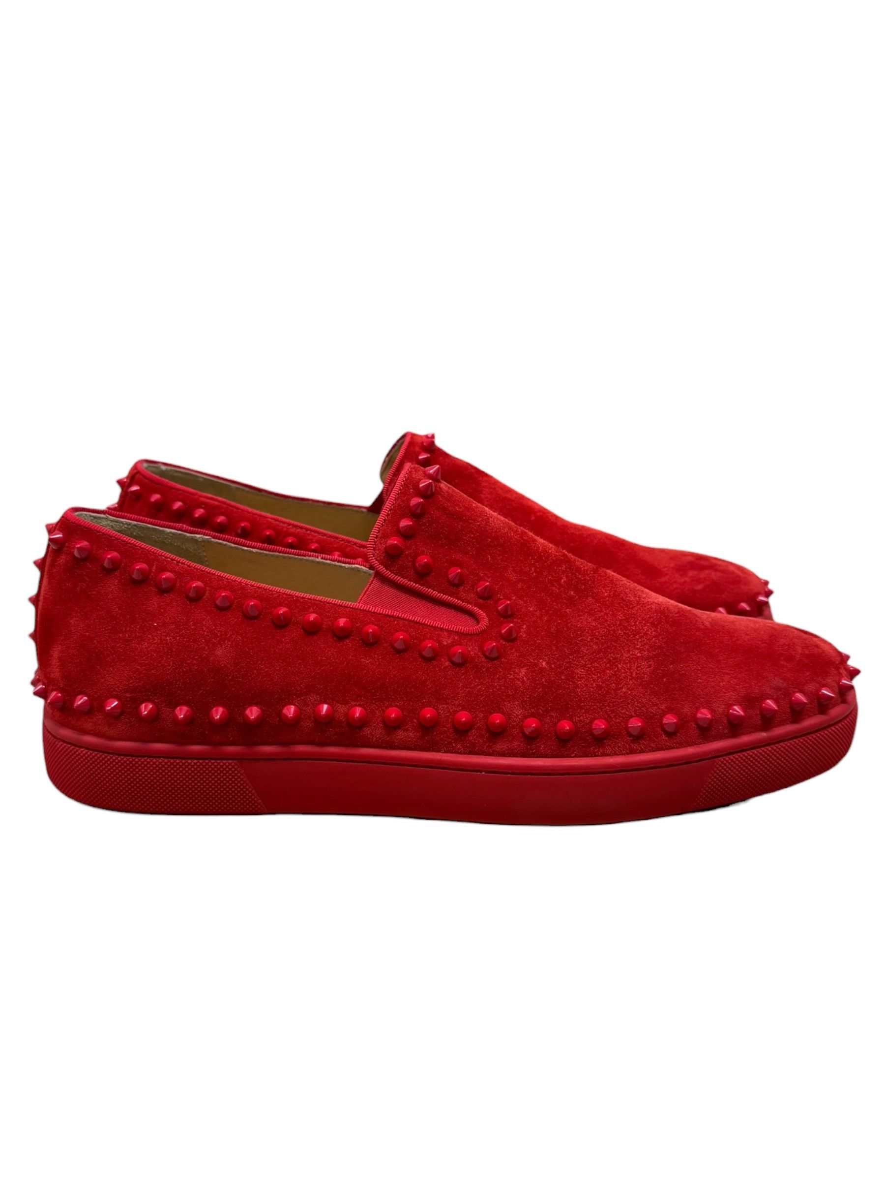 Christian Louboutin Christian Louboutin Red Velour Spike Bout Loafers Slip Ons Size US 12 / EU 45 - 1 Thumbnail