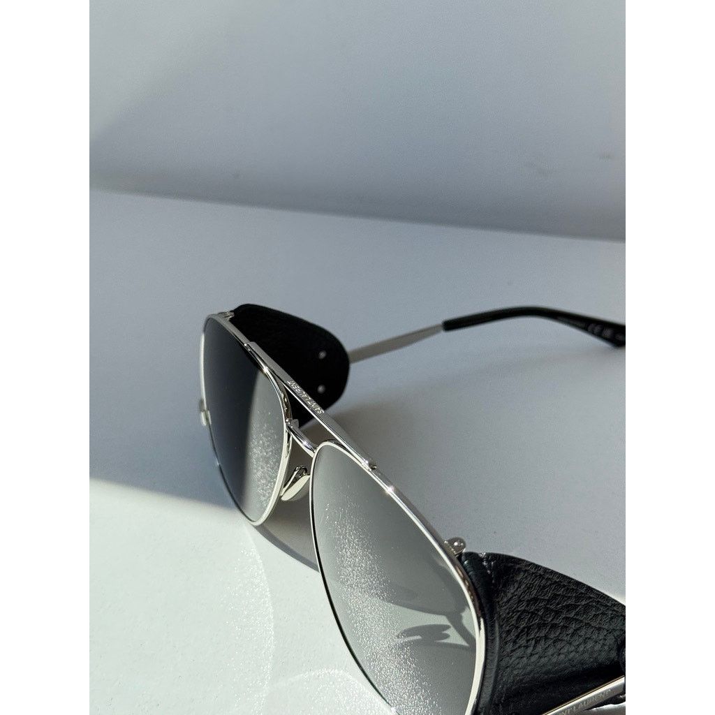 Saint Laurent Paris Saint Laurent SL653 Leon Shield Aviator Sunglasses Silver Size ONE SIZE - 2 Thumbnail