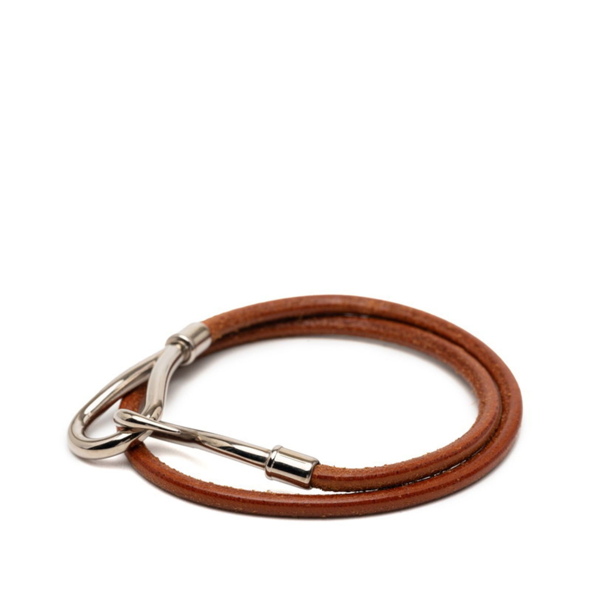 アクセサリー HERMES Leather Bracelet Silver Atame Hermes Hermes Atame Bracelet Silver Brown Metal Leather Women's