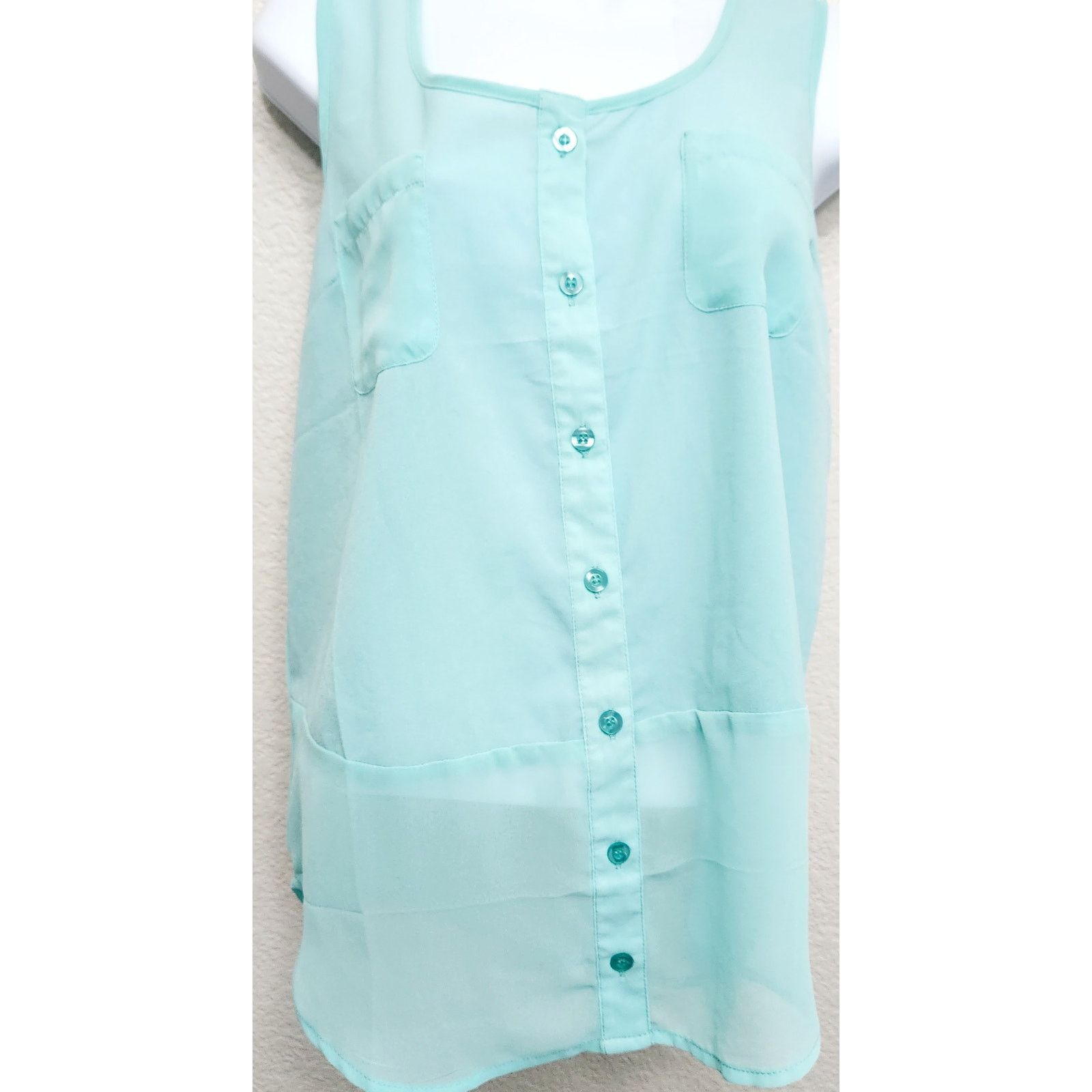 Other Mine Teal Sleeveless Button Up Top Small Lightweight Size S / US 4 / IT 40 - 1 Thumbnail