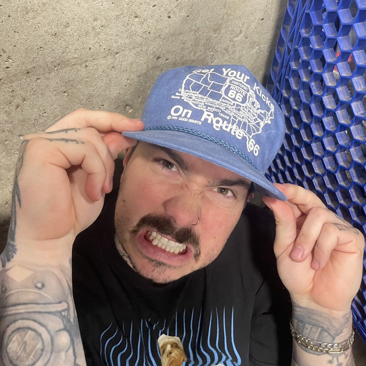 image of Vintage Route 66 Spell Out Snapback Blue, Men's