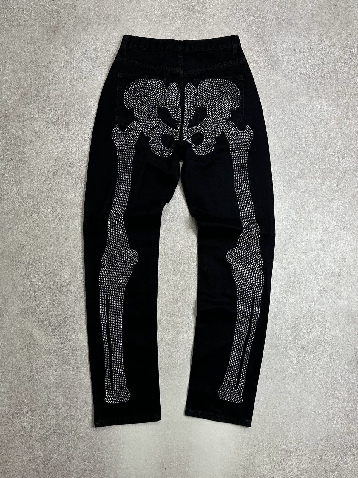 Southpole Vintage Skeleton Bones Rhinestones Black Jeans Pants S Size US 31 - 3 Thumbnail
