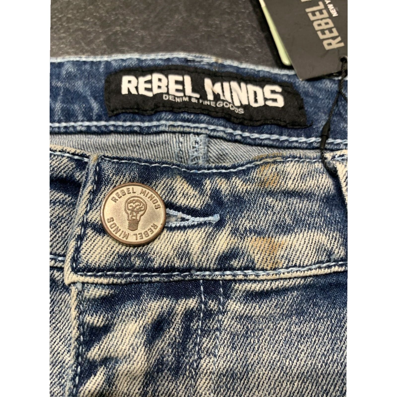 Vintage Rebel Minds Blue Slim Fit Jeans with Patches Men's 34x32 Size US 34 / EU 50 - 4 Thumbnail