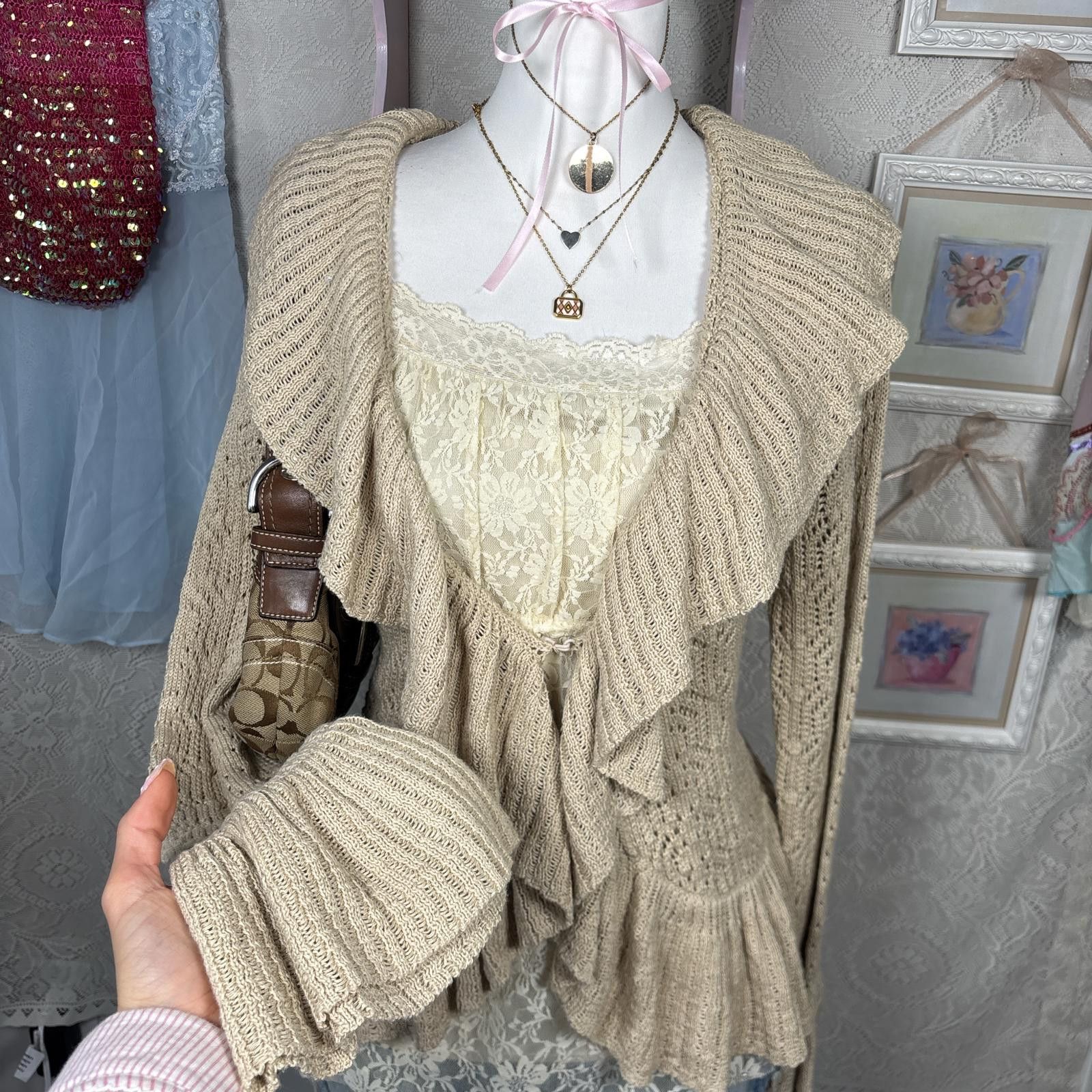 Other vintage cozy ruffle fitted cardigan Size L / US 10 / IT 46 - 5 Thumbnail