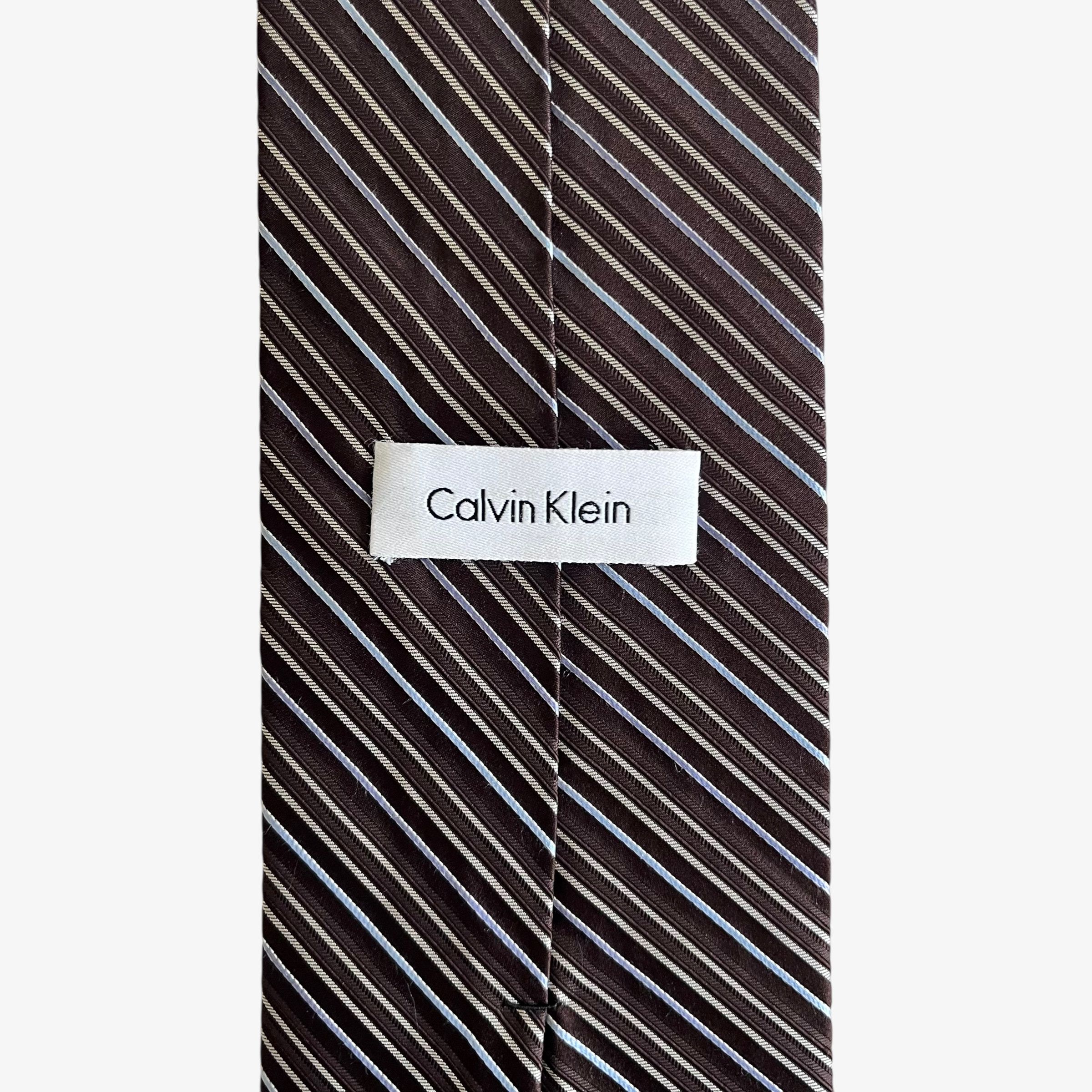 Calvin Klein Vintage Y2K Calvin Klein Brown & Blue Striped Silk Tie Size ONE SIZE - 2 Thumbnail