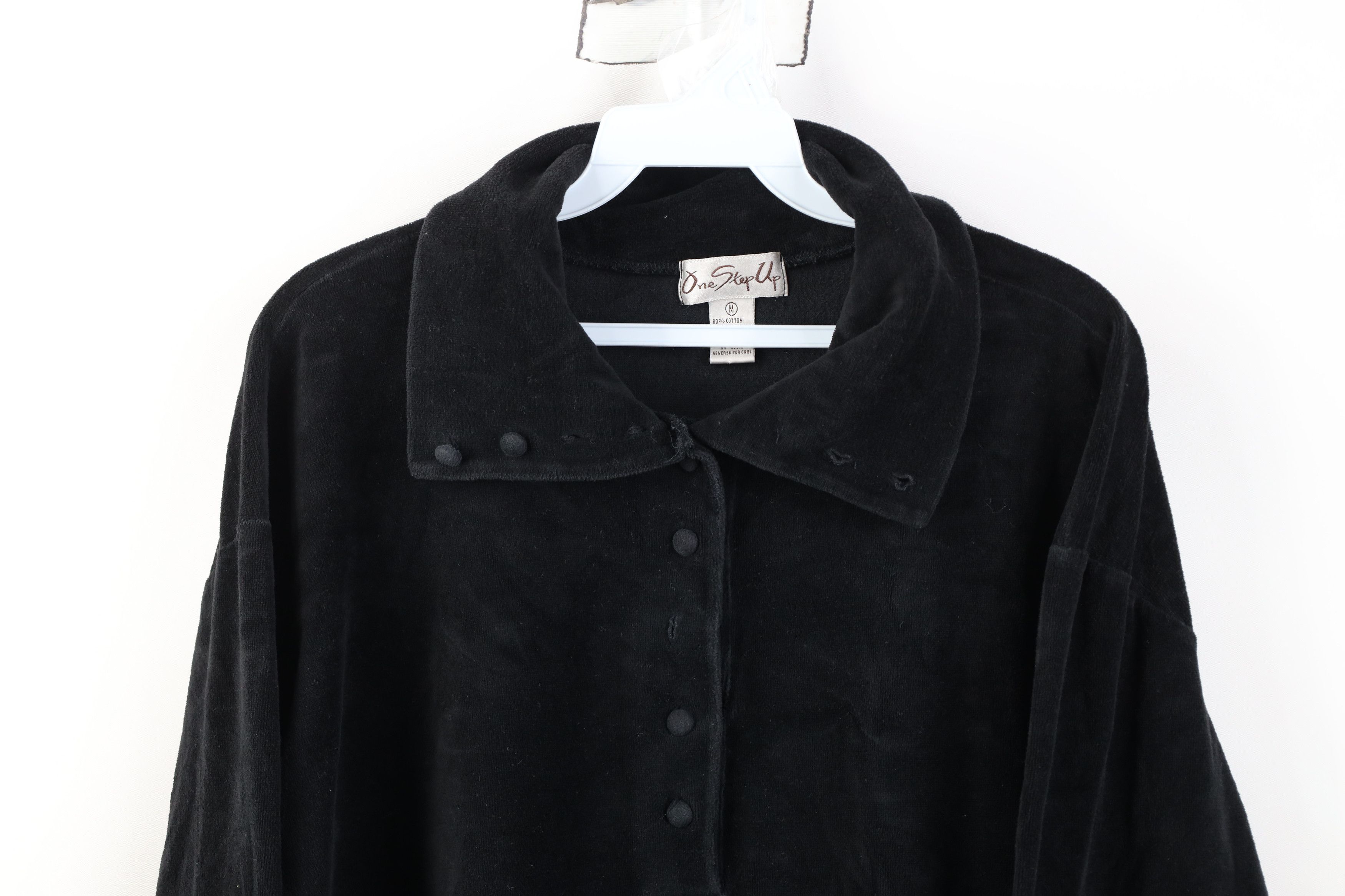 Vintage Vintage 70s Streetwear Blank Velour Long Sleeve Polo Black Size M / US 6-8 / IT 42-44 - 2 Thumbnail