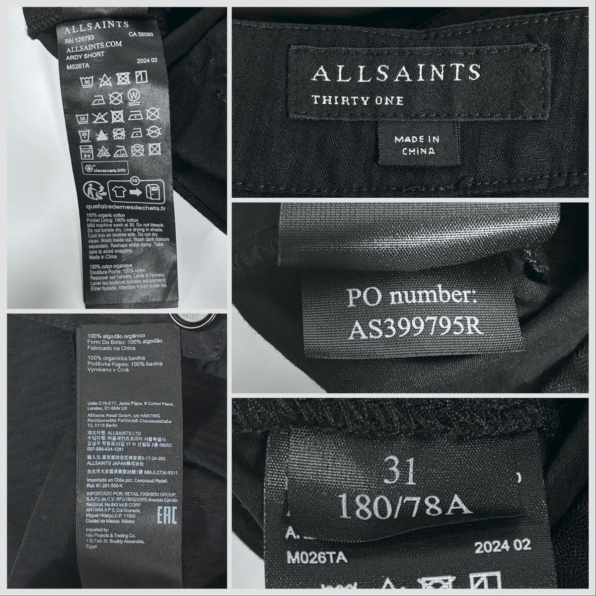 Allsaints All Saints Ardy Cargo Mens Shorts Black W 31 Organic Cotton Size US 31 - 6 Thumbnail