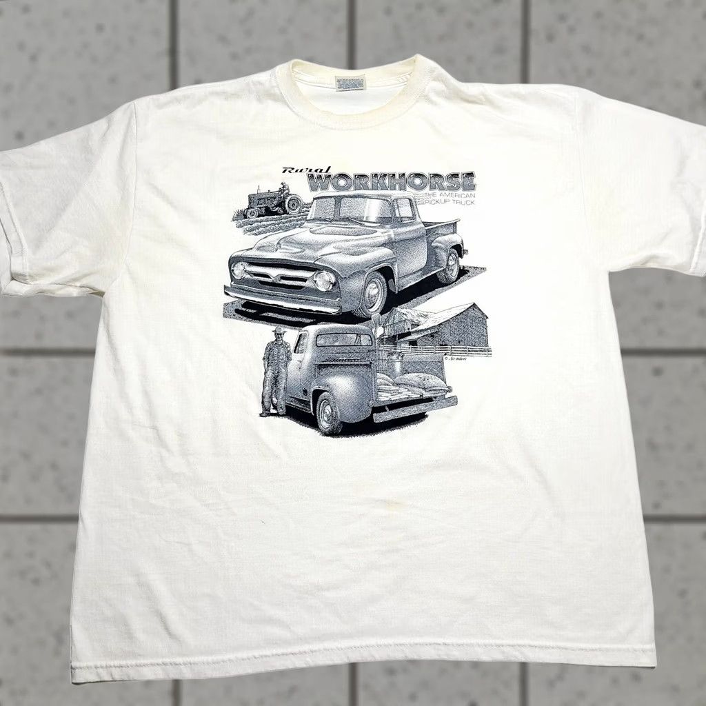 Hanes VINTAGE The American Pickup Truck Graphic T Shirt XL Unisex Adults USA 90s Cars Outdoor Heavyweight Cotton Blend Hanes White Size US XL / EU 56 / 4 - 1 Thumbnail
