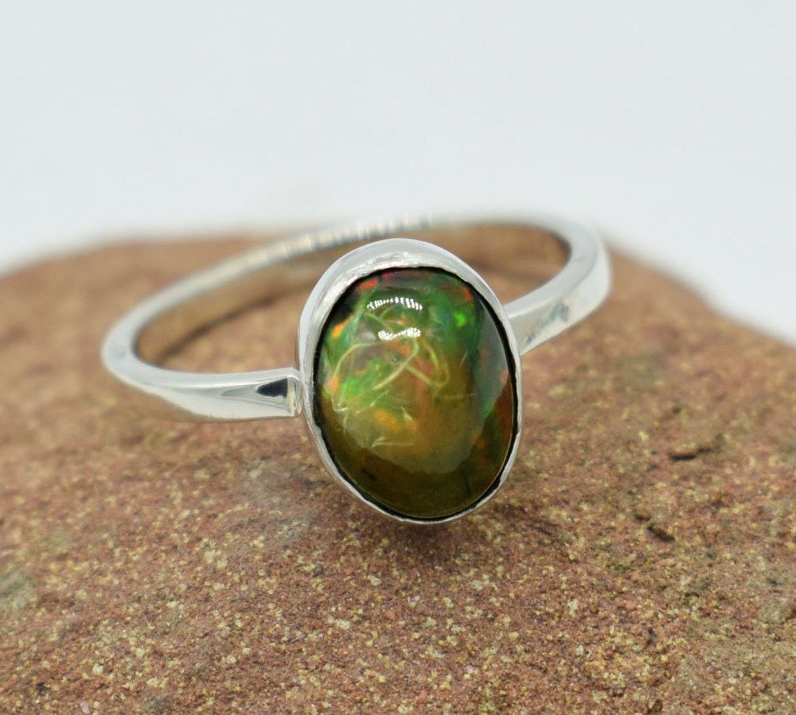 Handmade October Birthstone Ring: Handmade 925 Silver Black Opal Ring Size ONE SIZE - 1 Thumbnail