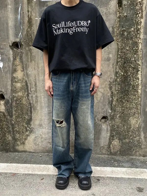 VIBE washed faded baggy damaged jeans Size US 30 / EU 46 - 1 Thumbnail