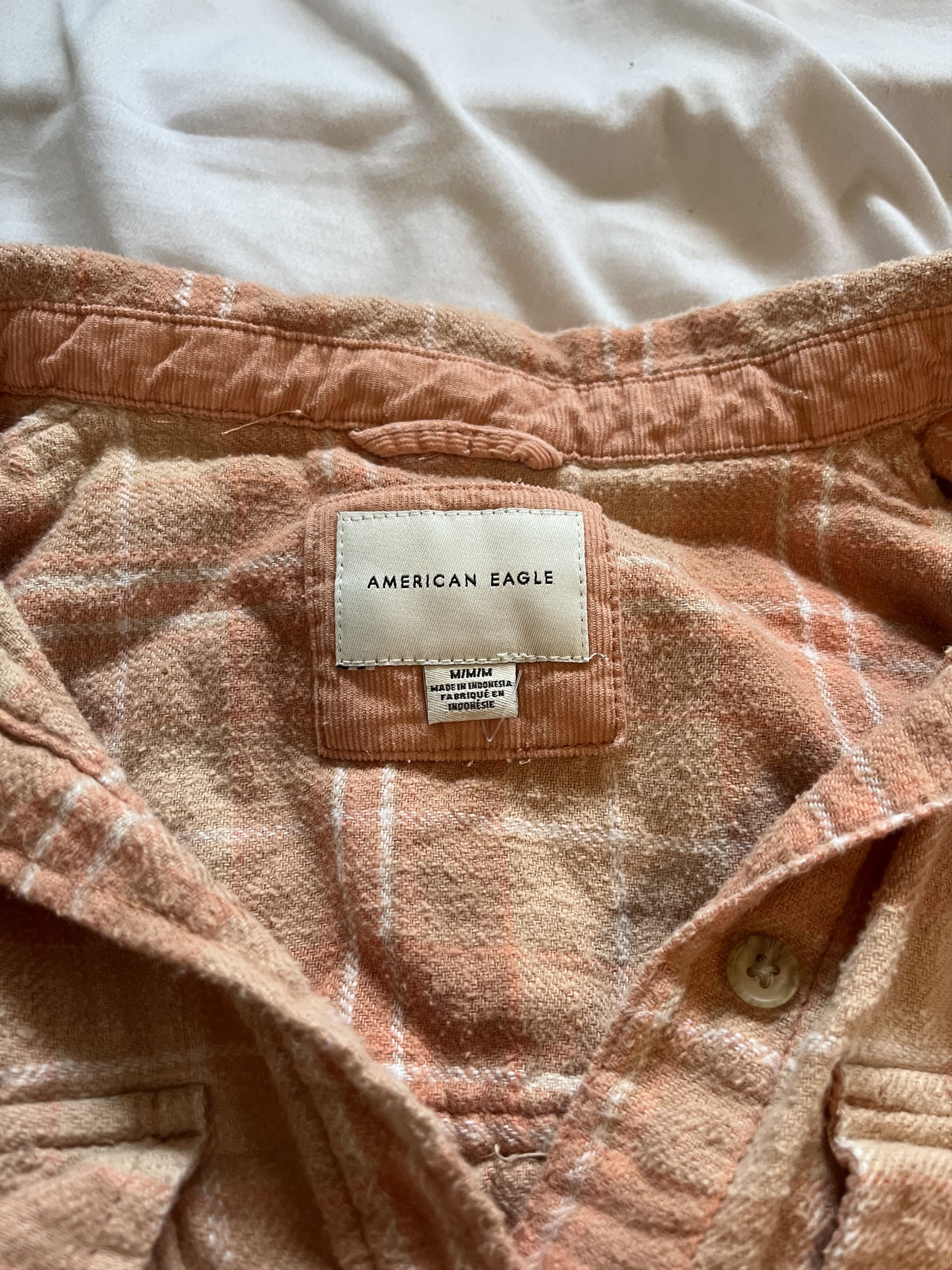 American Eagle Outfitters American Eagle Orange and White Flannel Shirt Size M / US 6-8 / IT 42-44 - 2 Thumbnail