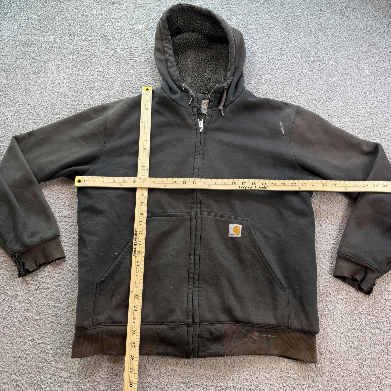 Carhartt Carhartt Sherpa Lined Zip Hoodie Brown Faded Work Jacket L Size US L / EU 52-54 / 3 - 3 Thumbnail