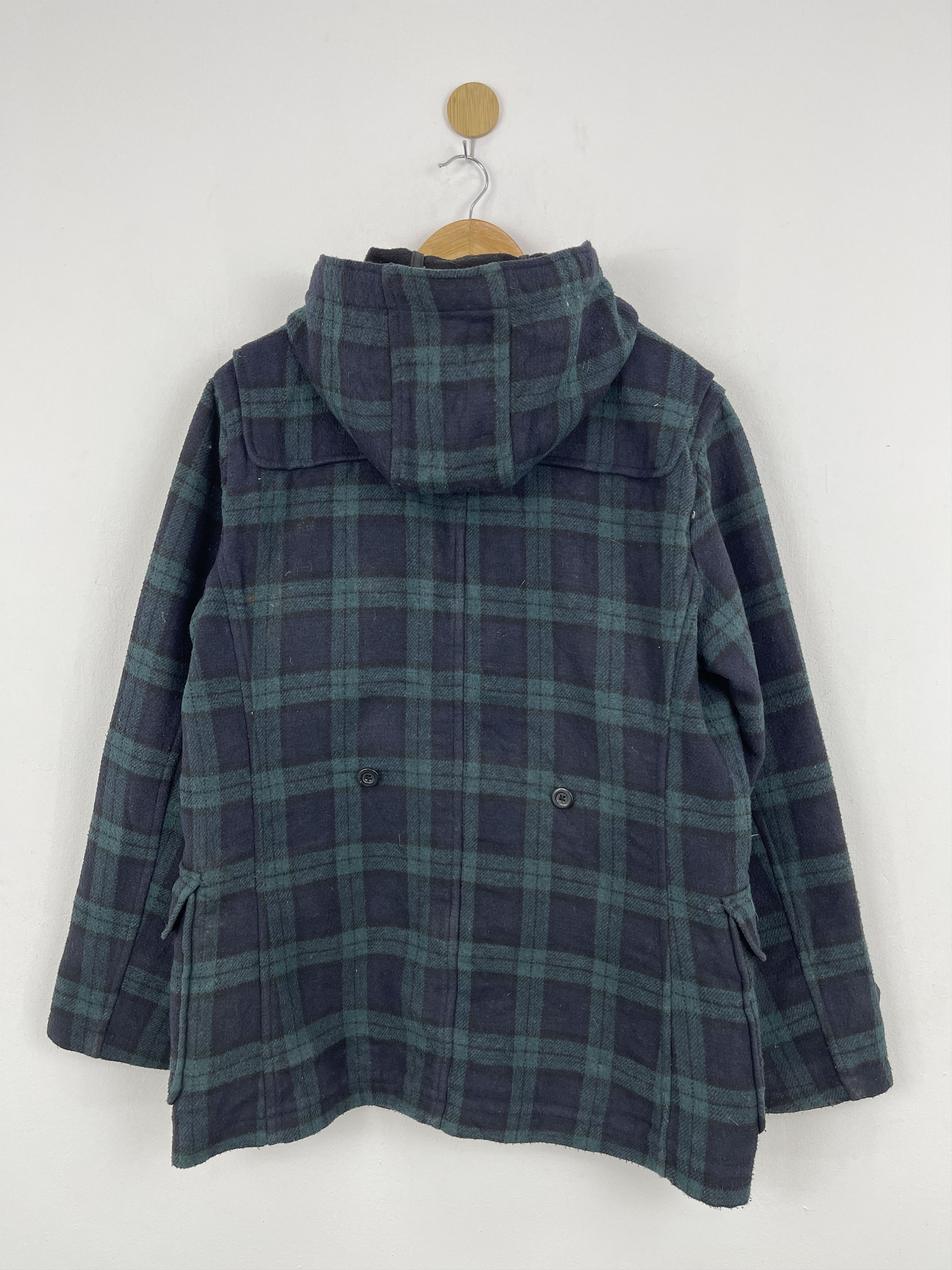 Japanese Brand Vtg Duffle Coat Black Tartan Hooded Wool Jacket JA0084 Size US XL / EU 56 / 4 - 2 Thumbnail
