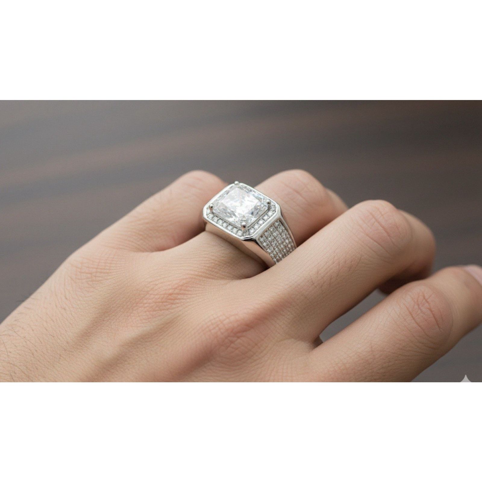 & Other Stories Men's Moissanite VVS1 Ring 925S Silver Ring for Gift Men Size ONE SIZE - 2 Thumbnail