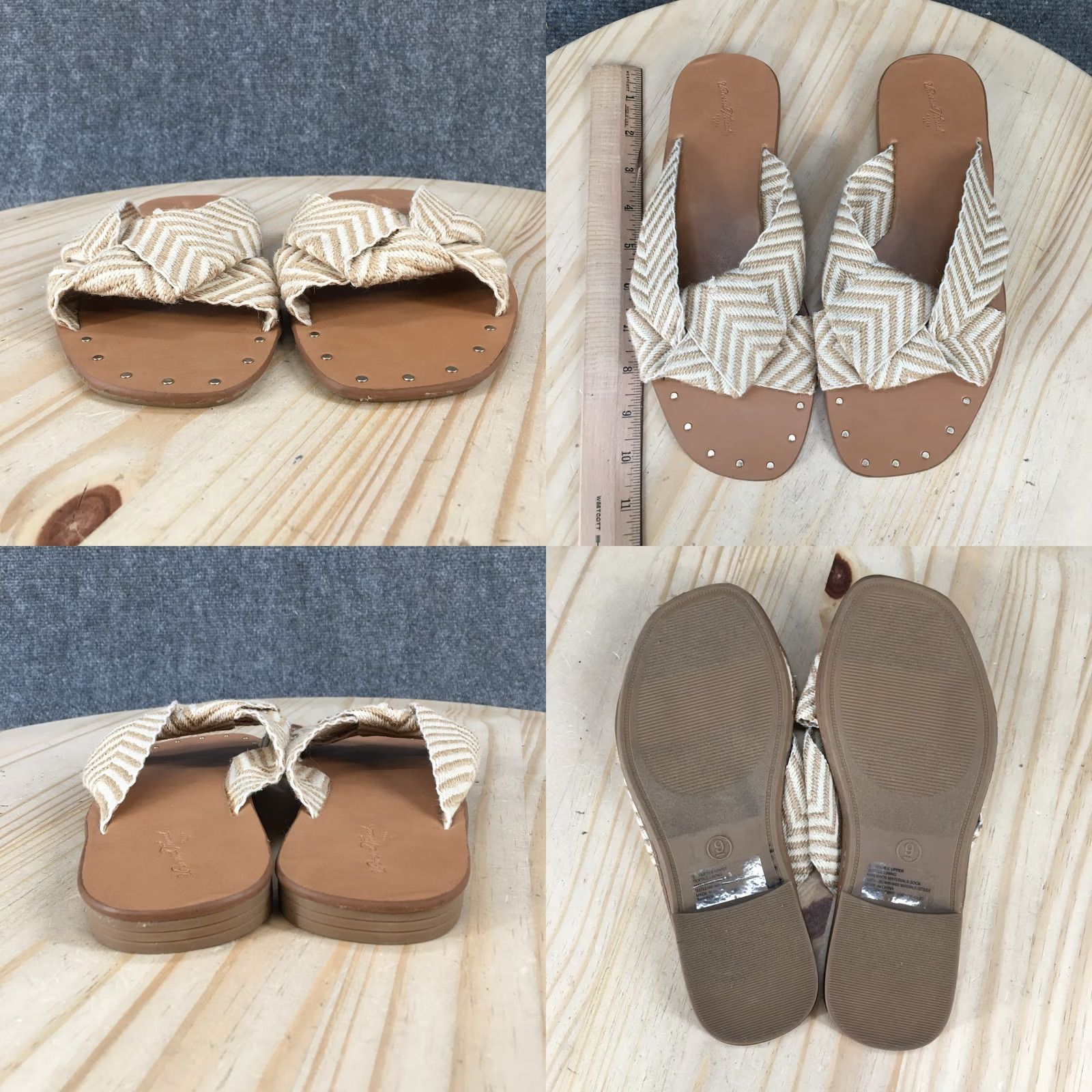 Vintage Universal Thread Sandals Womens 9 Louise Chevron Knotted Slide Yellow Stripe Size US 9 / IT 39 - 8 Thumbnail