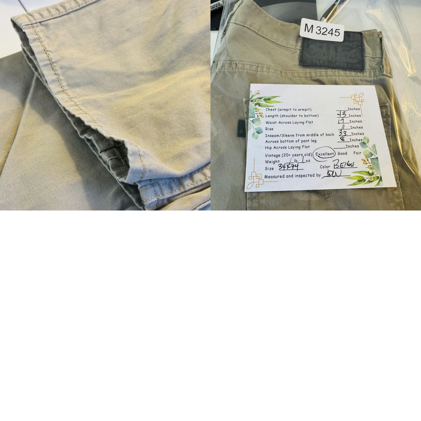 Levi's Levi'S 513 Jeans Men Light Wash Slim Tapered Denim Mid Rise Beige Casual Size US 34 / EU 50 - 8 Thumbnail