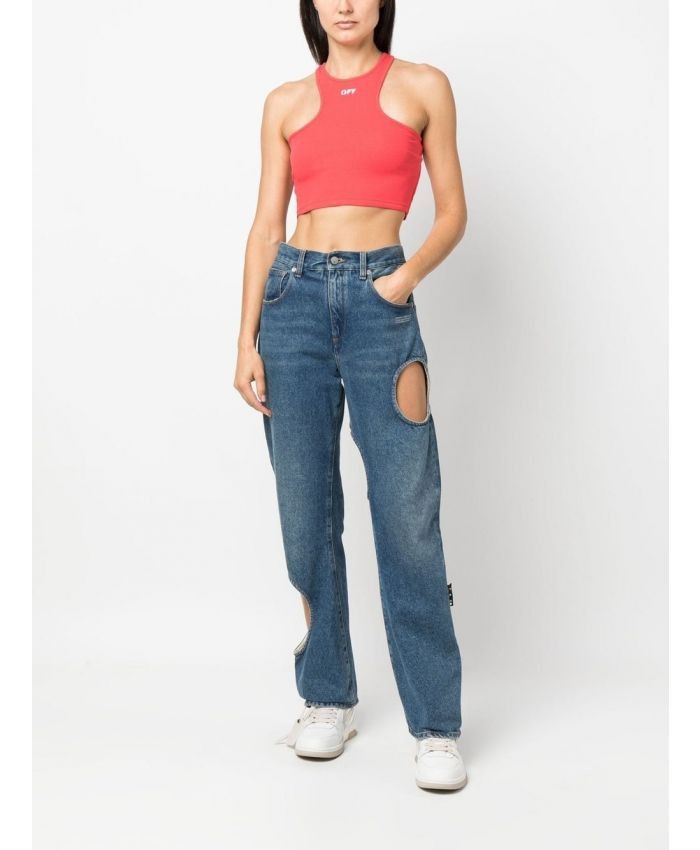 Off-White o1gr1nt0425 Off Stamp Ribbed Rowing Top in Red Size M / US 6-8 / IT 42-44 - 3 Thumbnail