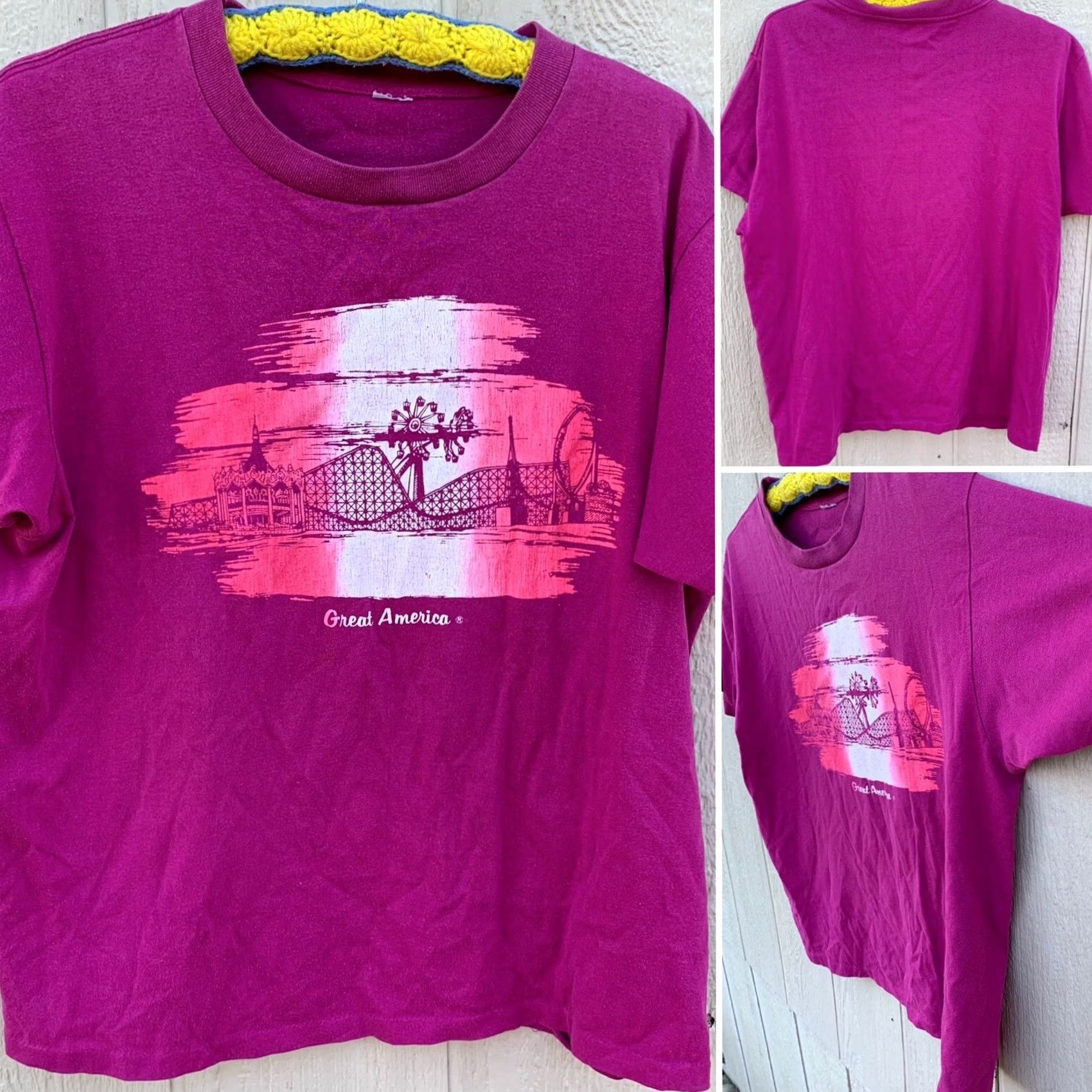 Greats VINTAGE Great America T-Shirt graphic Single Stitch XL Sailor Pink Cotton Blend Unisex Adults 80s 90s Retro Mens Womens Size US XL / EU 56 / 4 - 2 Thumbnail