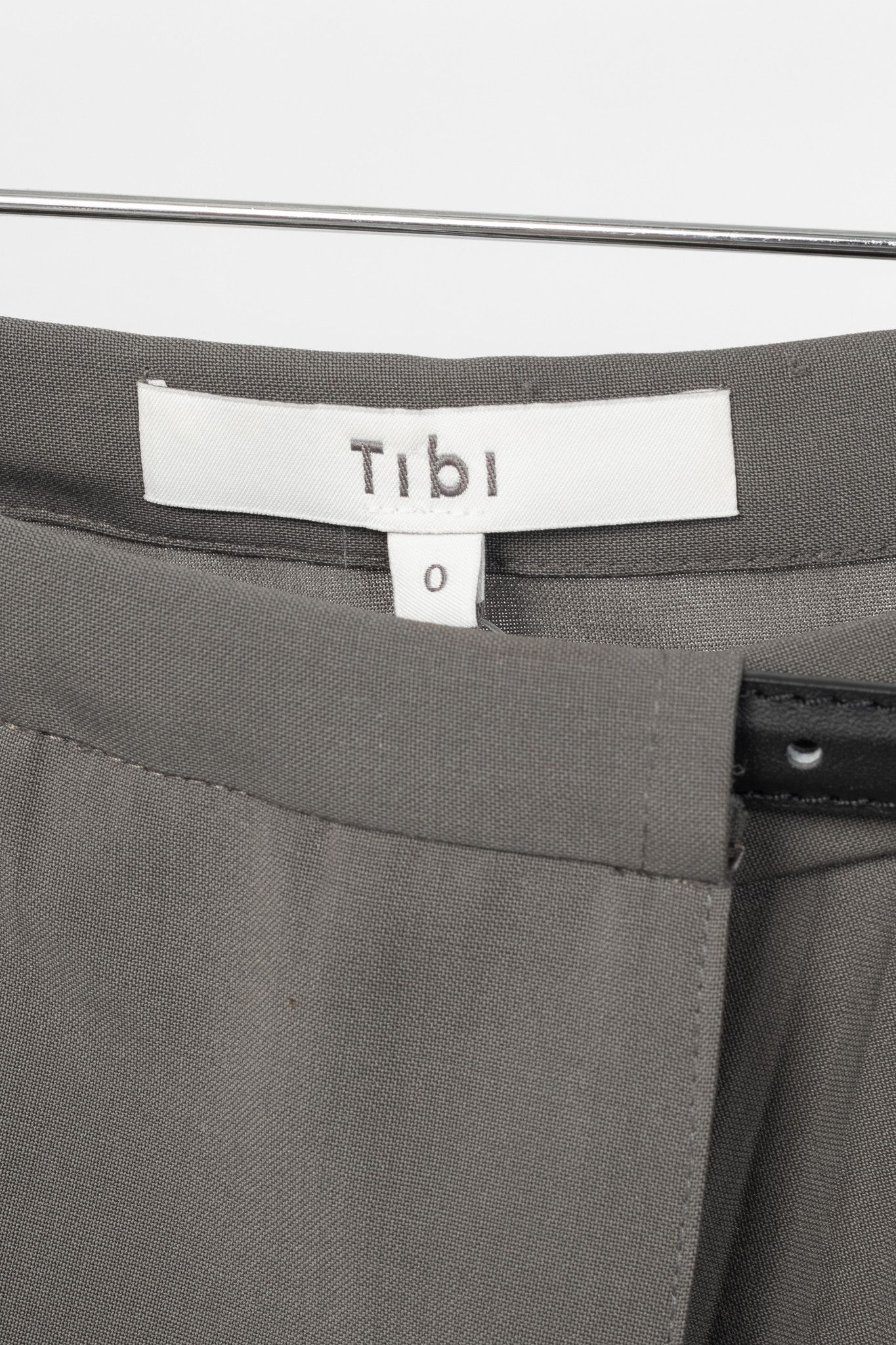 Tibi Tibi Dark Stone Tropical Wool Pleated Leather Wrap Skirt Size 25" / US 0 / IT 36 - 7 Thumbnail
