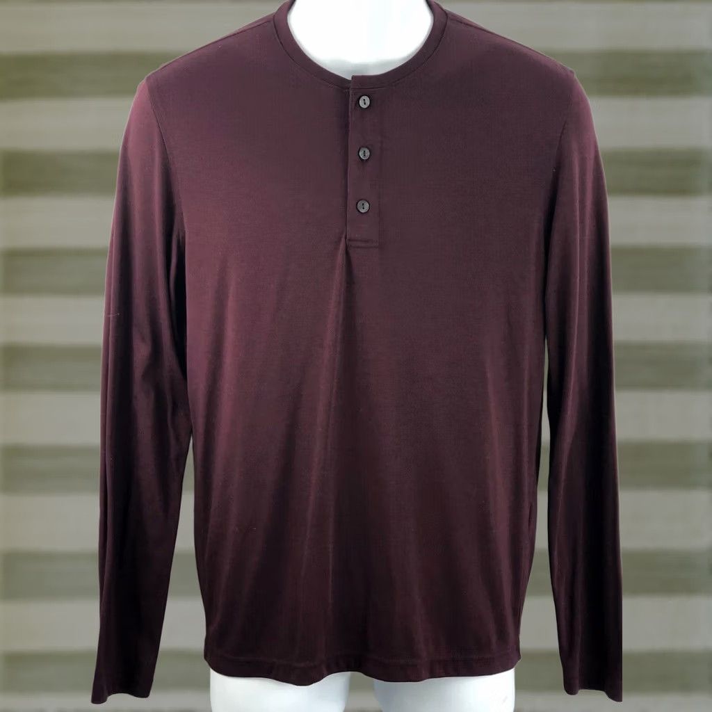 Alfani Alfani jersey shirt S Burgundy Long Sleeve 3 Button Henley Classic rayon blend Mens Shirt Size US S / EU 44-46 / 1 - 1 Thumbnail