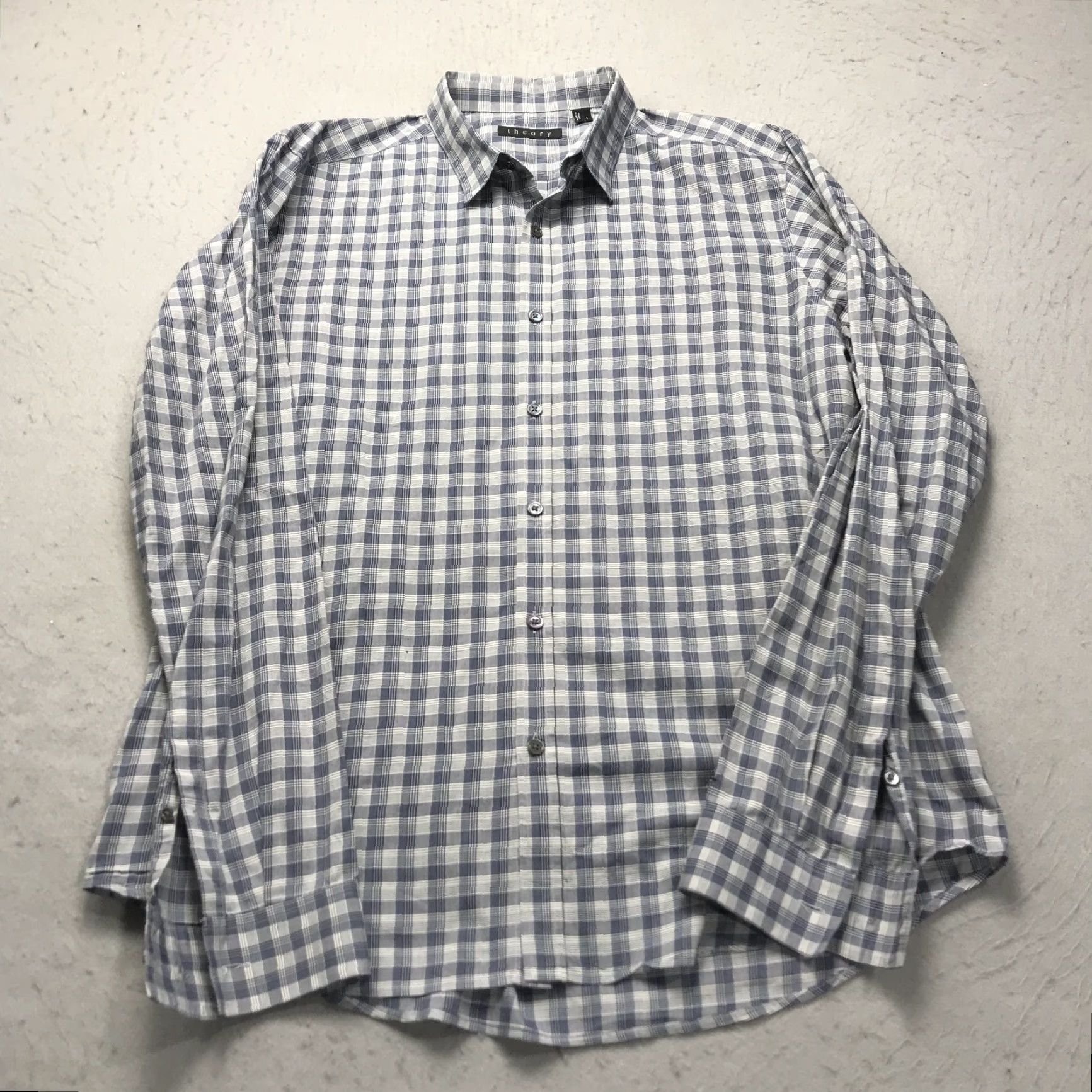 Theory Theory Shirt Mens Large Blue Gray Check 100% Cotton Long Sleeve Designer Casual Size US L / EU 52-54 / 3 - 2 Thumbnail