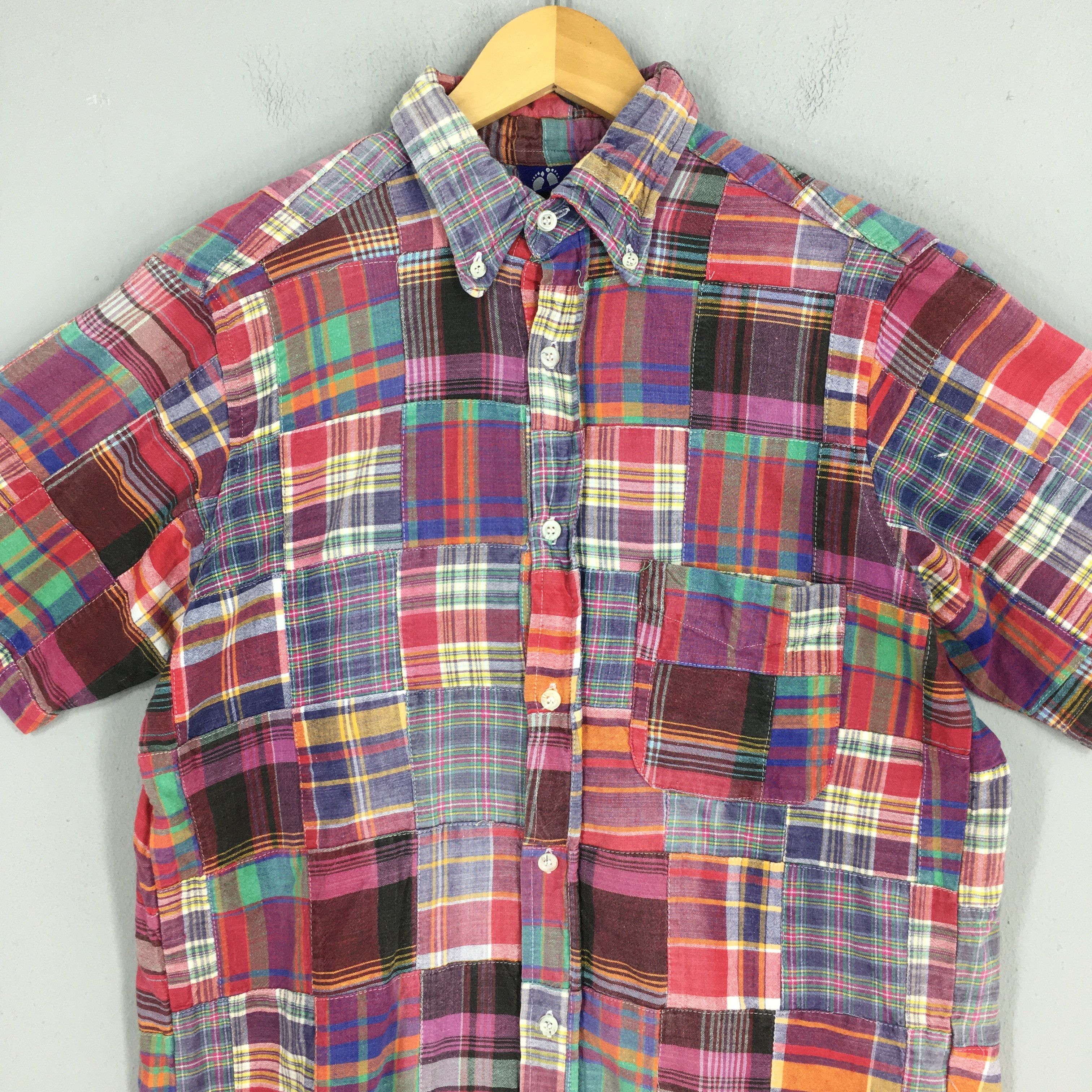 Hang Ten Vintage 90's Hang Ten Patchwork Checkered Shirt Medium Size US M / EU 48-50 / 2 - 2 Thumbnail
