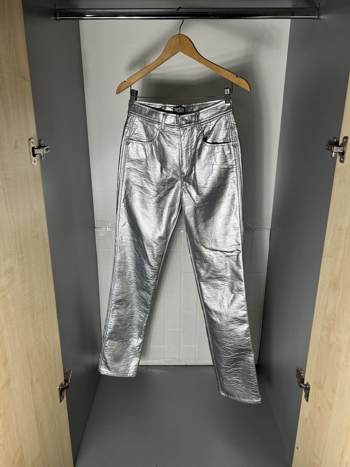 Diesel Black Gold VERY RARE DIESEL P-ARCY SILVER METAL DESIGNER PANTS LUXURY Size 27" / US 4 / IT 40 - 1 Thumbnail