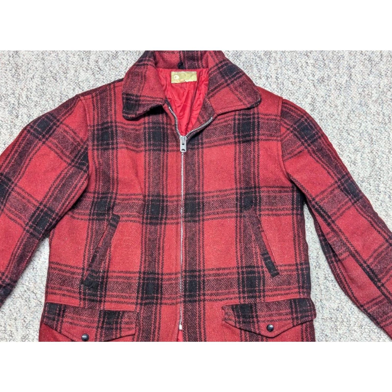 JCPenney VINTAGE hunting jacket JC Penney WOOL buffalo plaid M red/black 1960s coat Mens Size US M / EU 48-50 / 2 - 4 Thumbnail
