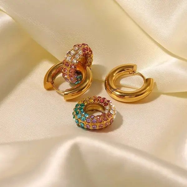 VIBE Colorful Donut Pendant Hoop Earring (1pairs） Size ONE SIZE - 2 Thumbnail