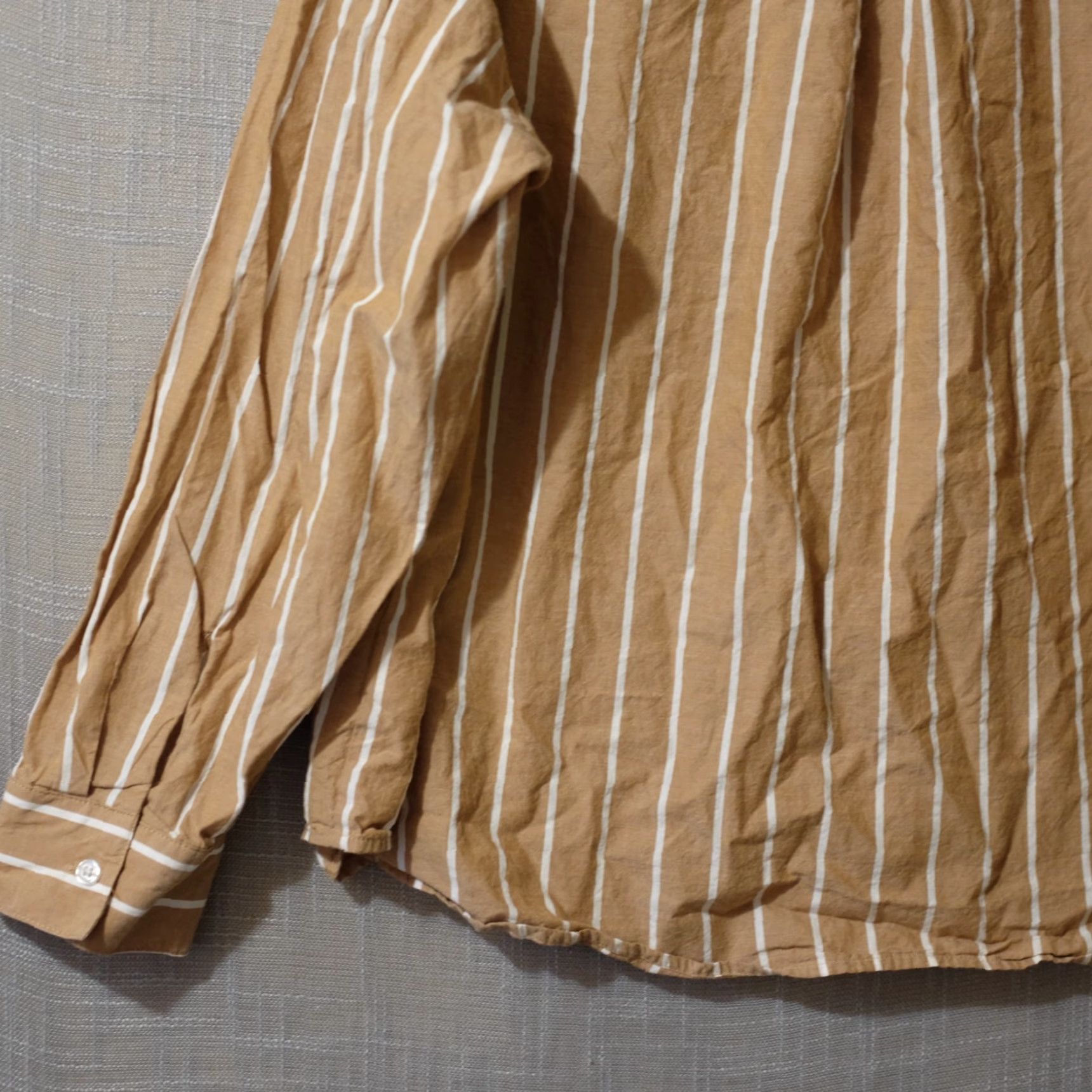Vintage Maurices Tan/White Stripe Button Up Shirt 100% Cotton Womens XXL Blouse Casual Workwear Shirt Womens XXXL? Size XXL / US 16-18 / IT 52-54 - 7 Thumbnail