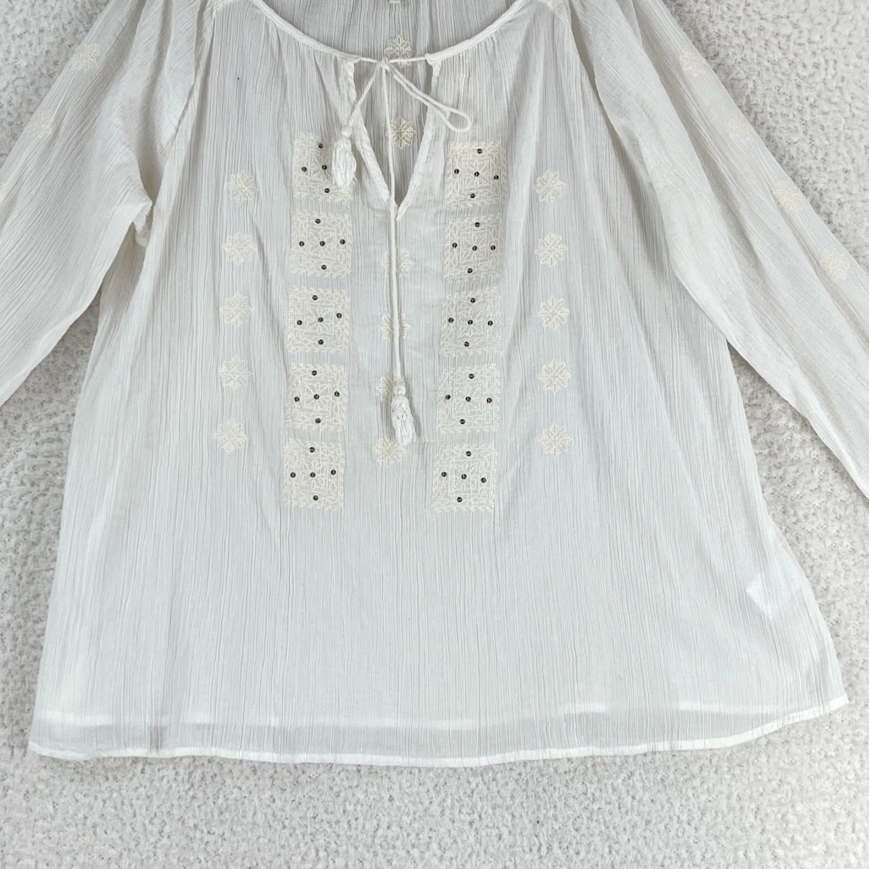 Joie Joie Shirt Womens Large White Embroidered Crepe Boho Long Sleeve Pullover V-Neck Size L / US 10 / IT 46 - 5 Thumbnail