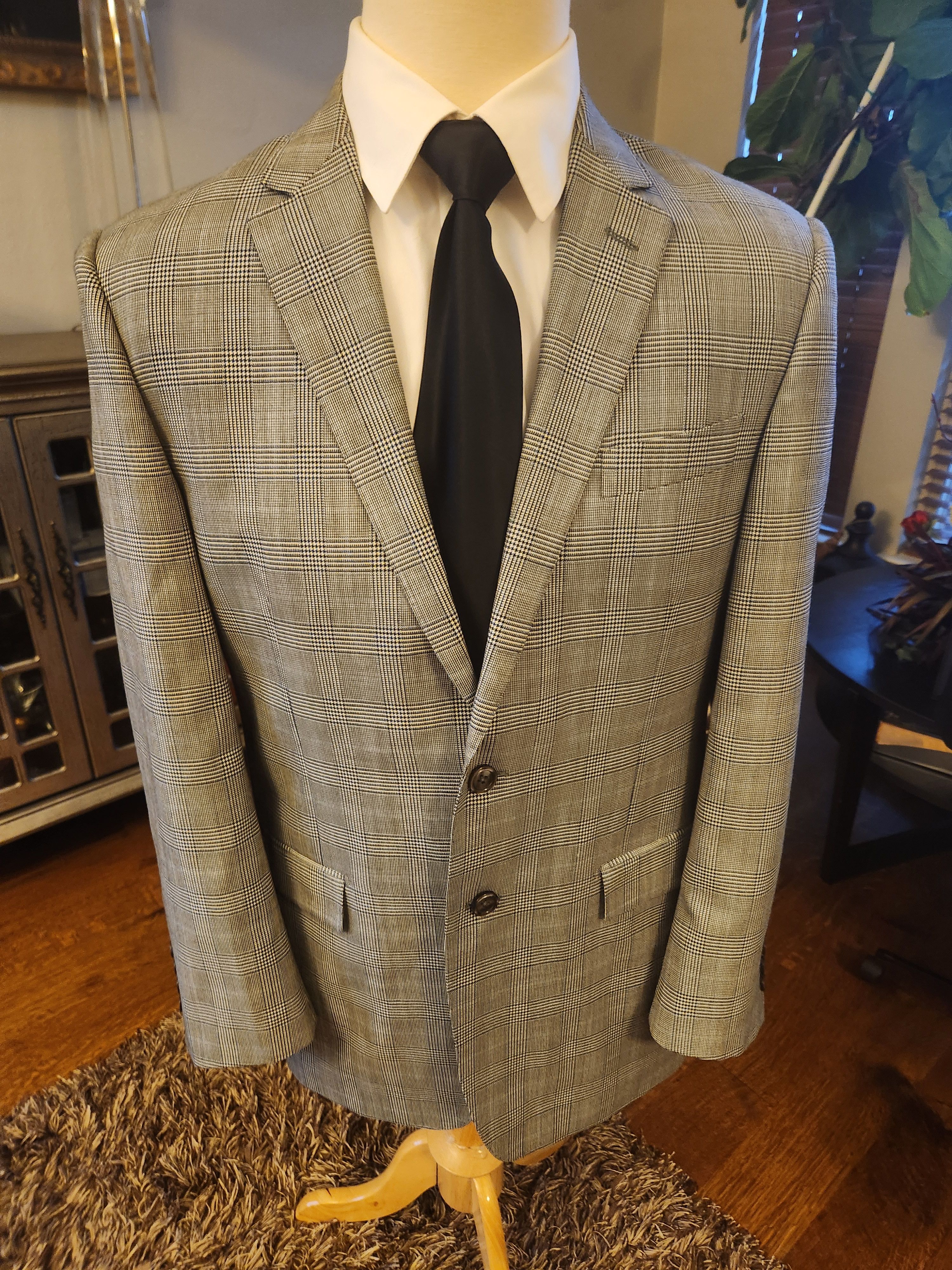 Other NWOT Tiglio Luxe Gray & Black Glen Plaid 100% Wool Blazer Size 42R - 1 Thumbnail