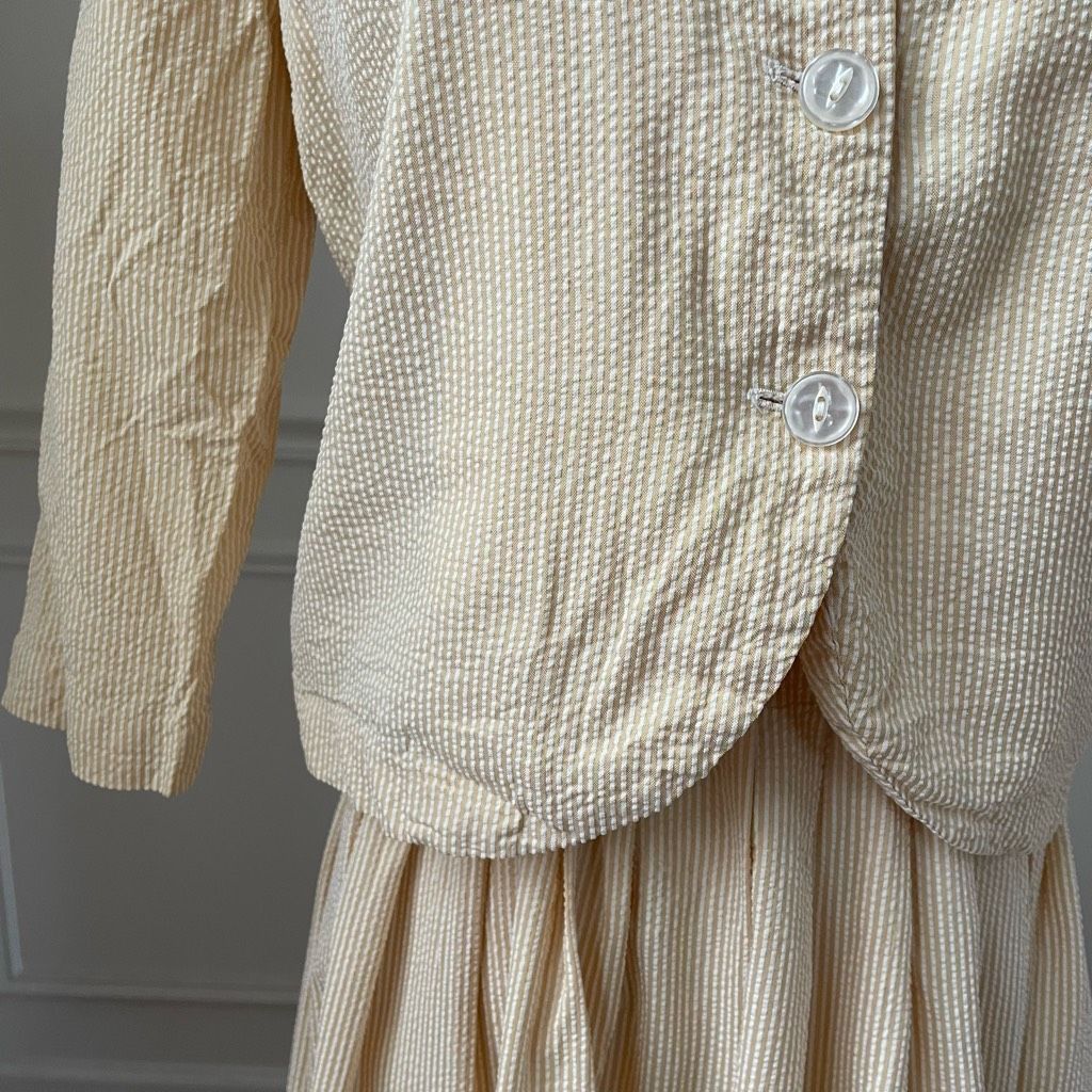Vintage Vintage 50s Yellow Seersucker Stripe Blouse Skirt Outfit Mix Size XS / US 0-2 / IT 36-38 - 3 Thumbnail
