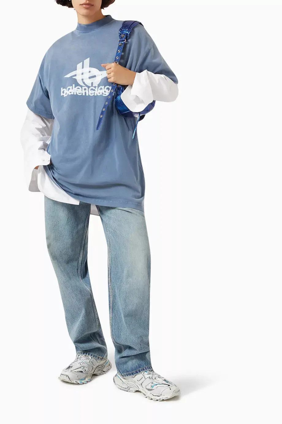 Balenciaga o1in1g0725 Layered Sports Oversized T-Shirt in Blue/White Size US XXL / EU 58 / 5 - 3 Thumbnail