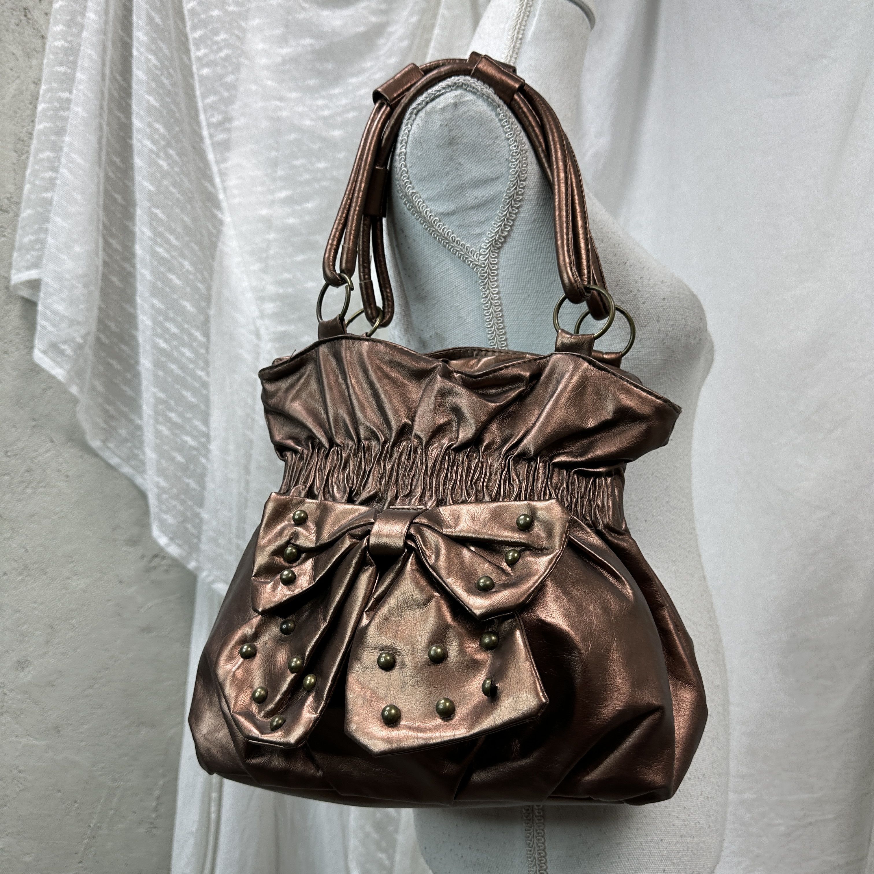 Vintage Vintage Faux Leather Metallic Coopder Bow Bag Y2K Size ONE SIZE - 2 Thumbnail