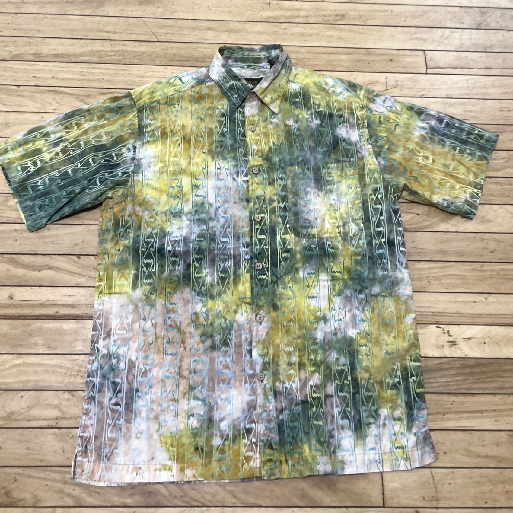 Pinko Basic Options Abstract Button Shirt Men M Green Pink Y2k Geometric Splotch Print Shirt Size US M / EU 48-50 / 2 - 2 Thumbnail