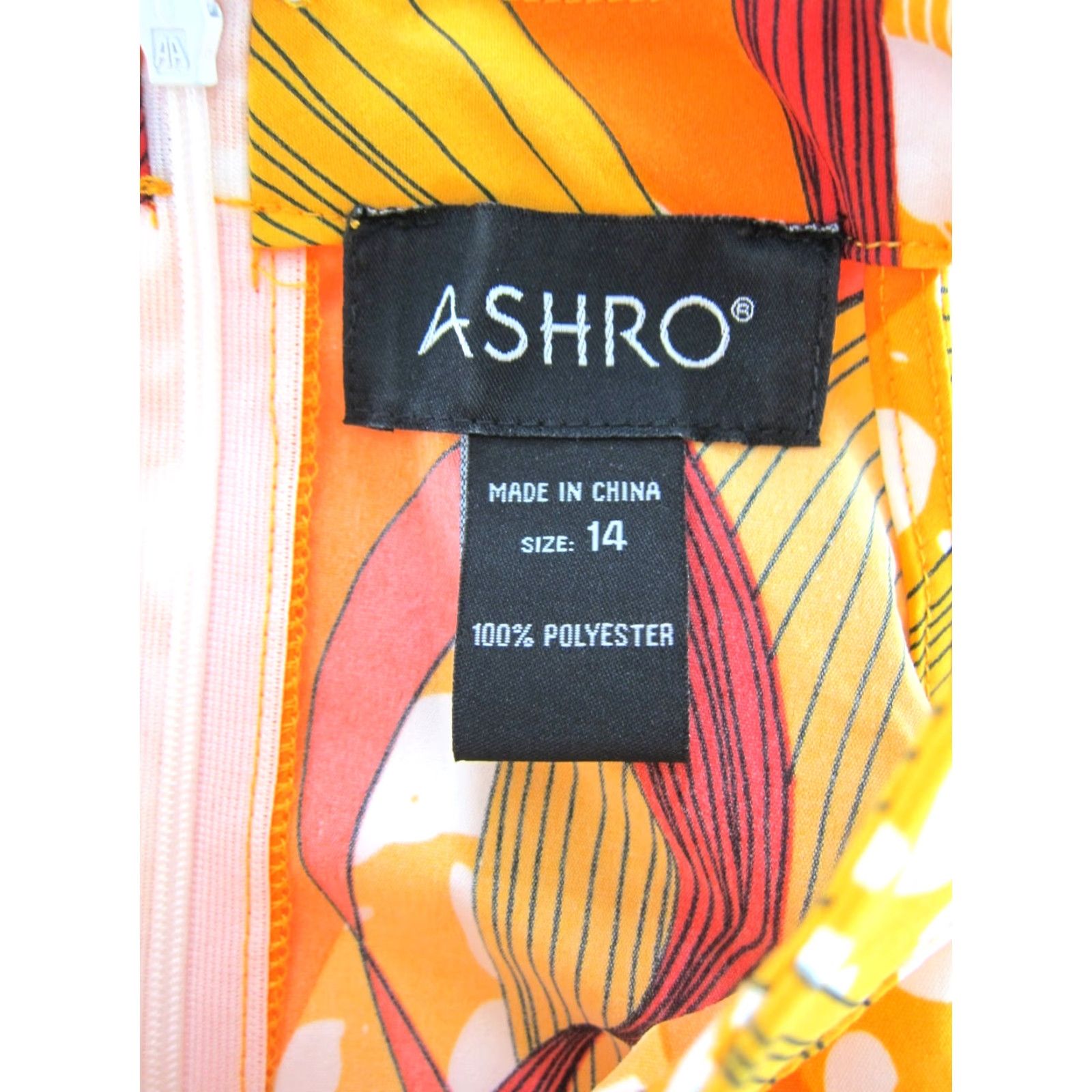 Vintage ASHRO Blouse Orange Yellow White Abstract High Neck Sleeveless High Low 14 Size XL / US 12-14 / IT 48-50 - 3 Thumbnail