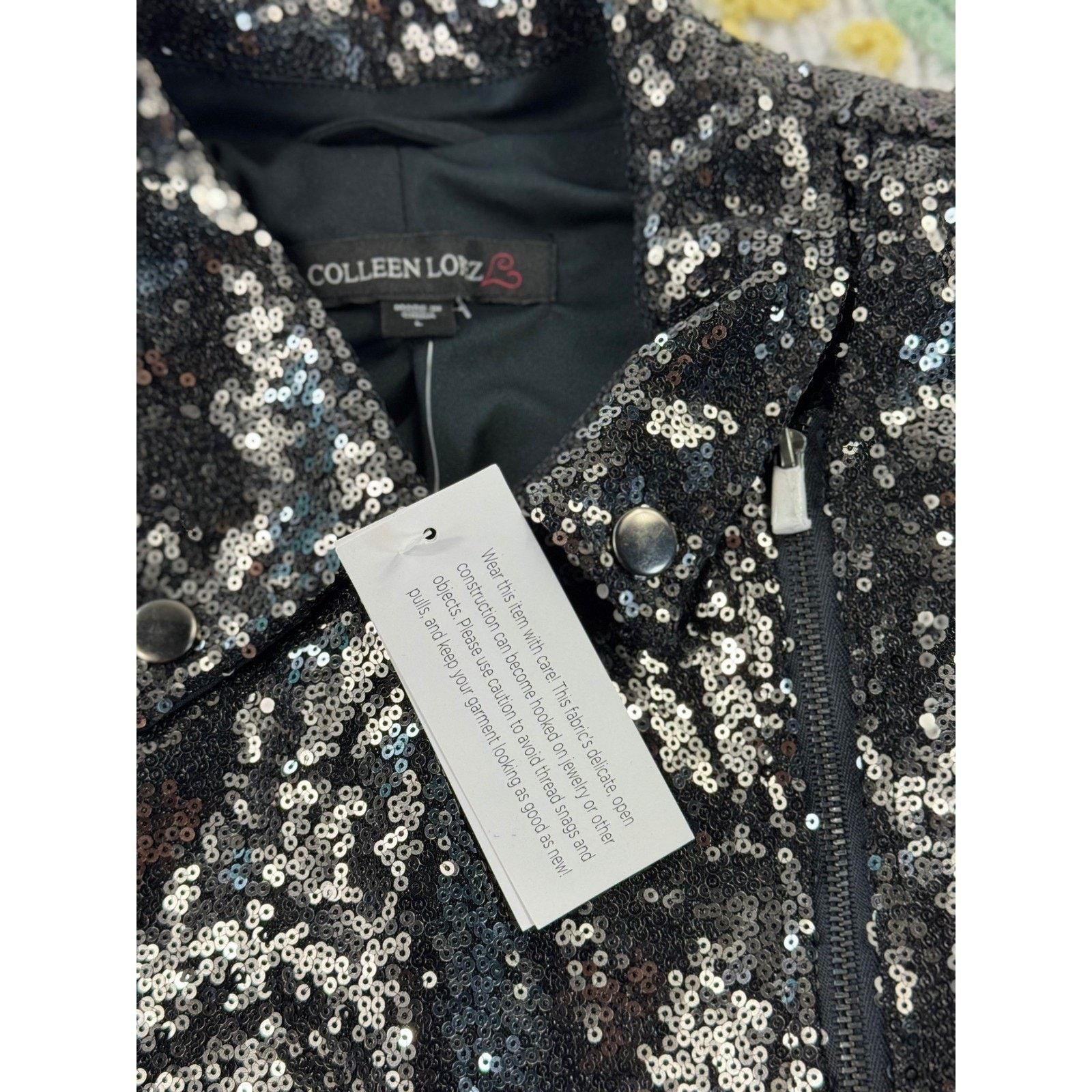& Other Stories Colleen Lopez Womens Black Sequin Moto Jacket Asymmetrical L Size L / US 10 / IT 46 - 6 Thumbnail