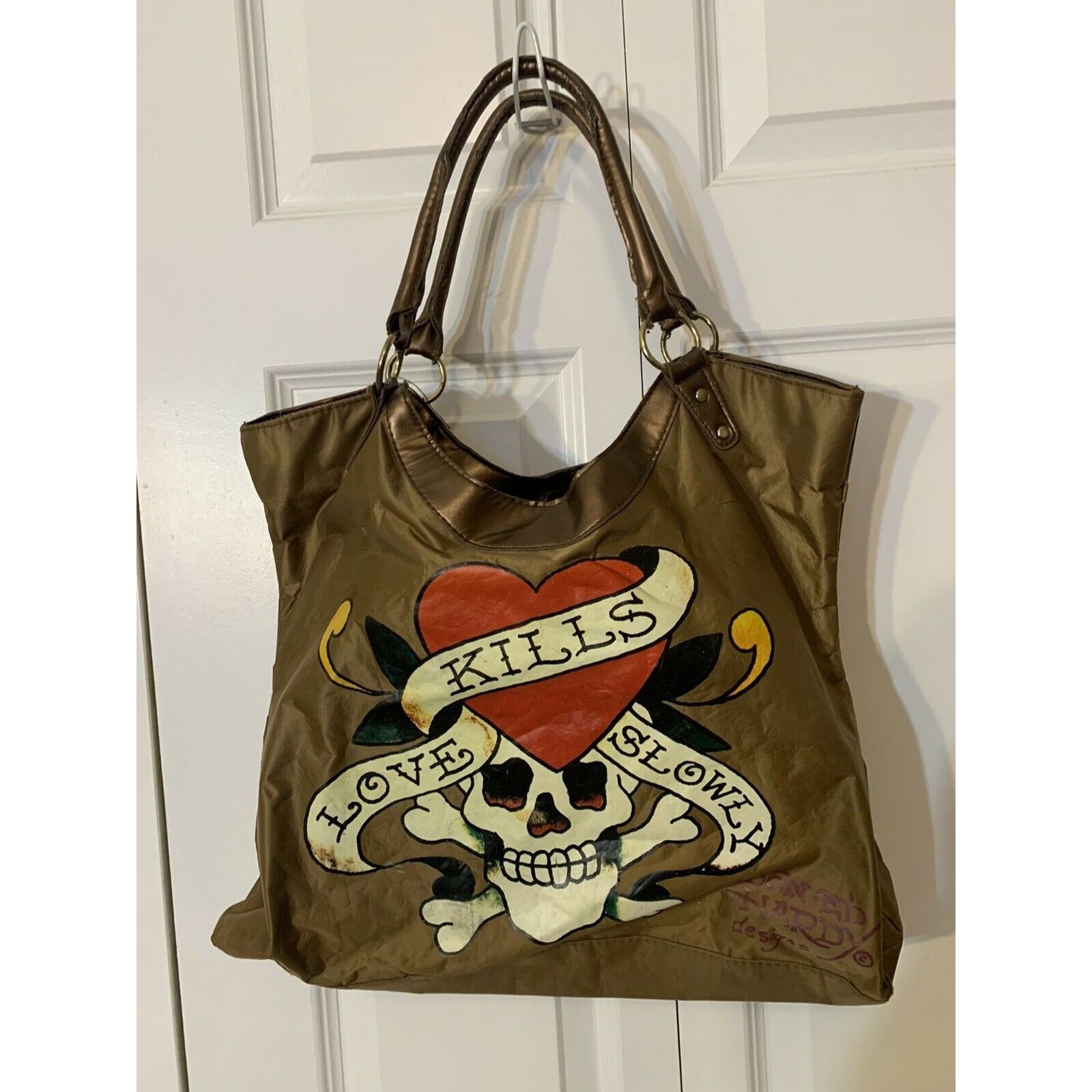 Don Ed Hardy Tote Love Kills Slowly Graphic Hand Bag Bags Luggage