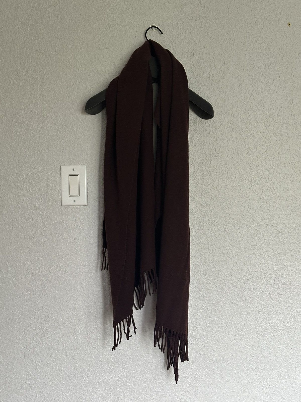 image of Acne Studios Fringe Wool Scarf in Burgundy, Men's