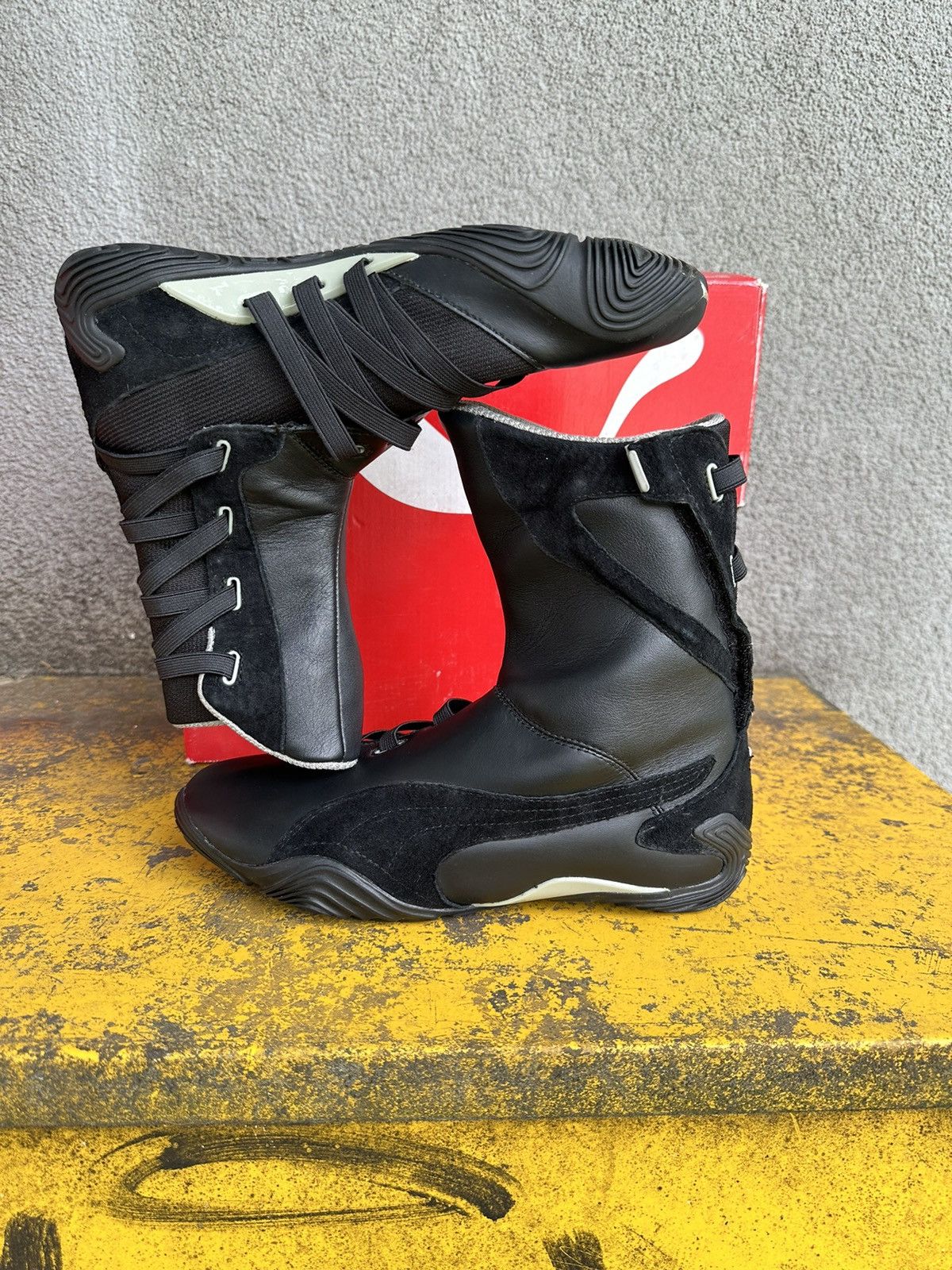 Puma Slidre Mid Moto Boots Vintage Shoes Archive Mostro in Black, Women's (Size 9)
