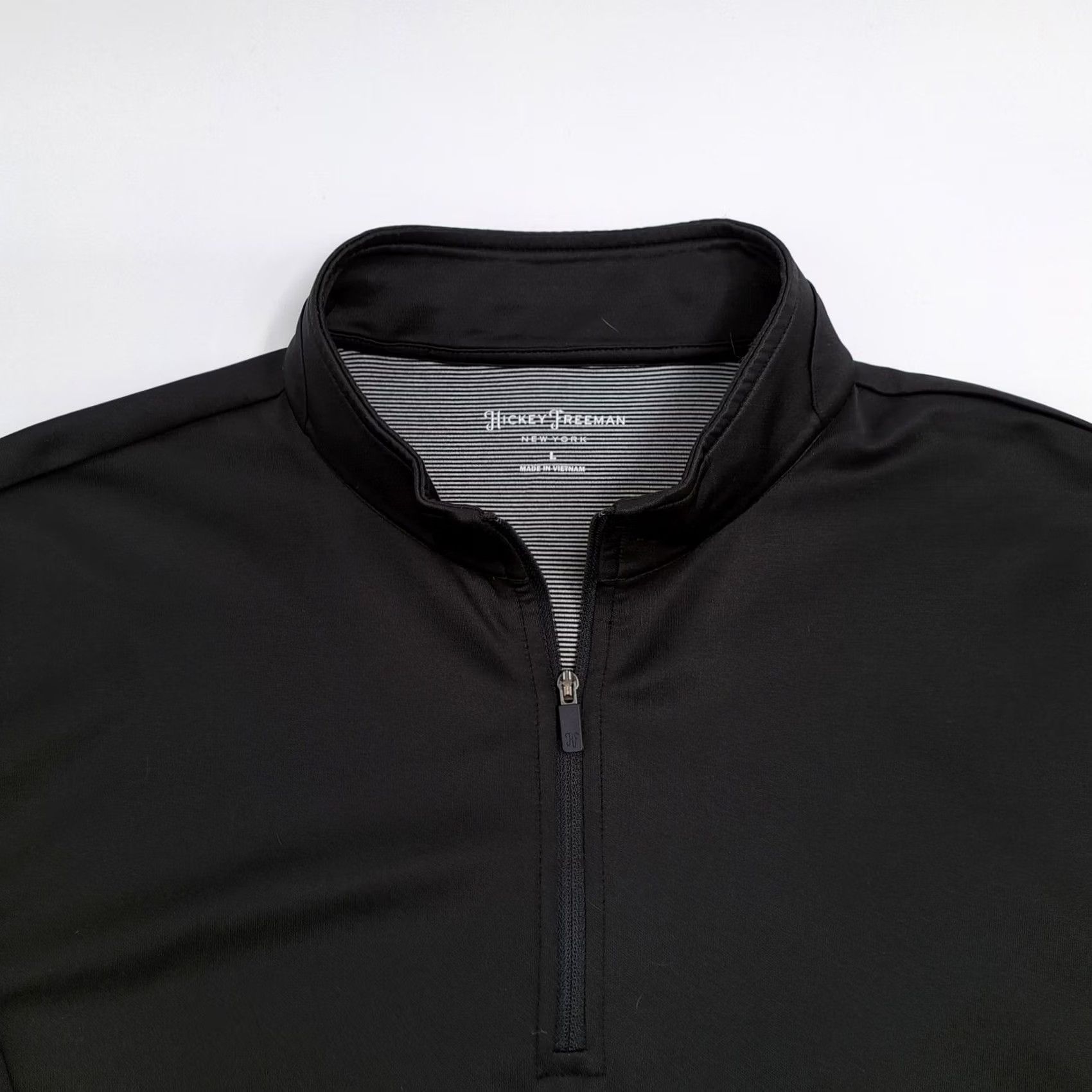 Vintage Hickey Freeman Quarter Zip Pullover Mens L Black Polyester Spandex Stretch Mock Neck Zipper Logo Breathable Lightweight Casual Activewear Golf Travel Size US L / EU 52-54 / 3 - 2 Thumbnail