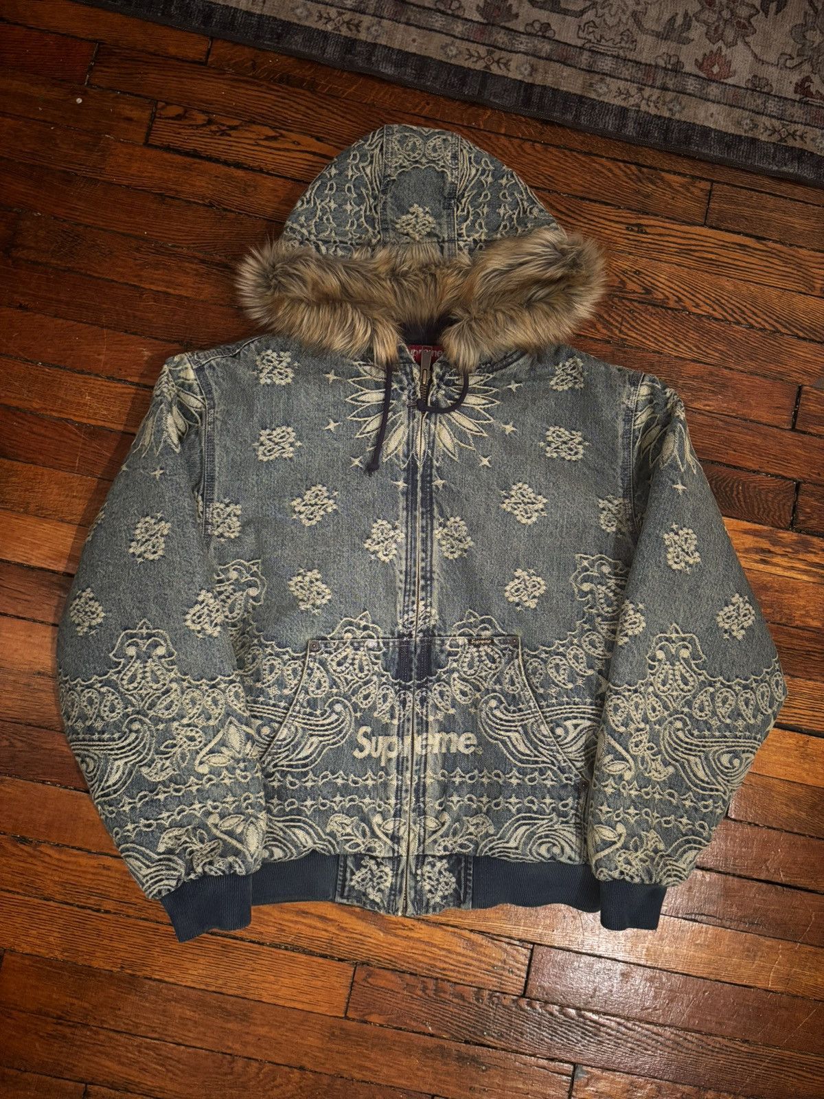 Supreme Supreme Bandana Jacquard Denim Hooded Work Jacket | Grailed