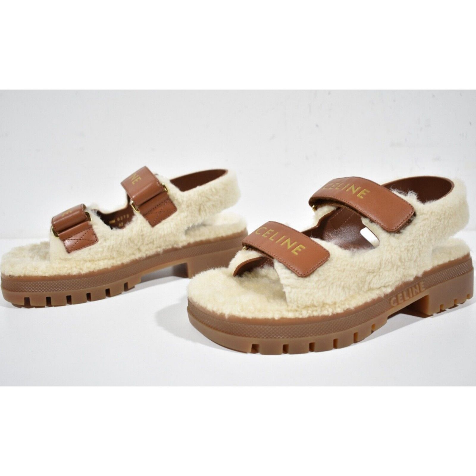 Celine Celine Leo Scratch Sandal Shearling Fur Tan Leather Logo Size US 7 / IT 37 - 9 Thumbnail