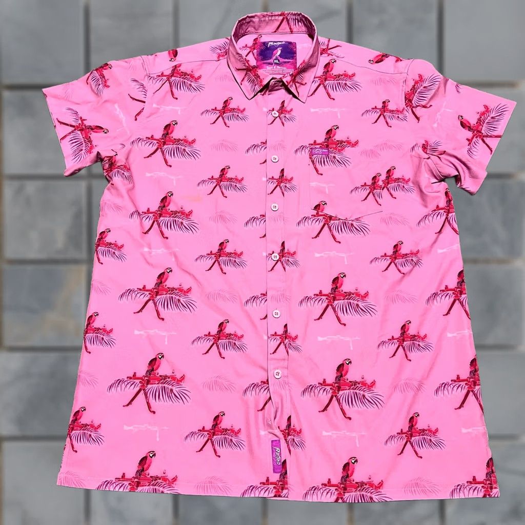 Etro Retro Rifle Saws And Macaws Shirt Mens XL Pink Hawaiian Performance Button Up Size US XL / EU 56 / 4 - 1 Thumbnail
