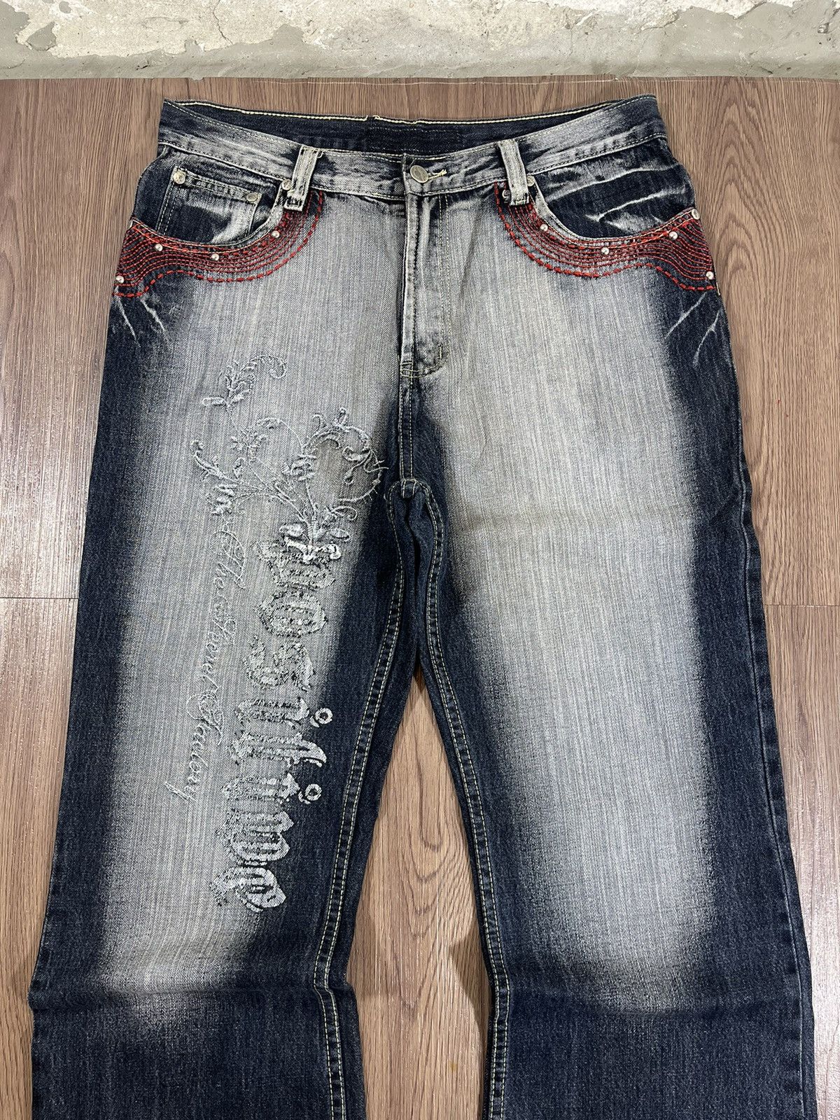 Beauty Beast Vintage Y2K Embroidered Flared Denim Jeans Size US 34 / EU 50 - 3 Thumbnail
